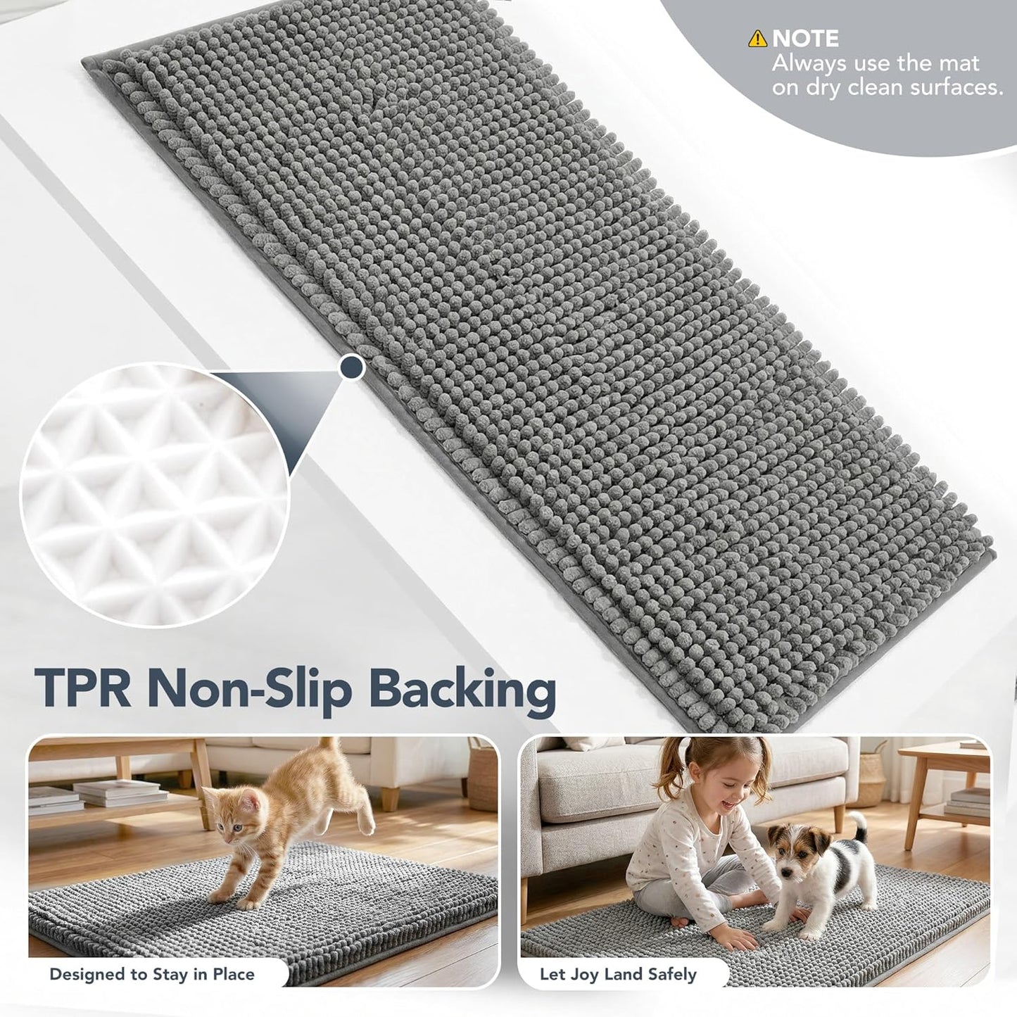 Deconovo Waterproof Dog Mat for Muddy Paws, Absorbent Non-Slip Door Mat for Dogs, 1.1" Thick Plush Pet Bed Mat, Machine Washable Quick Dry Entryway Rug, Gray, 32x20 Inch