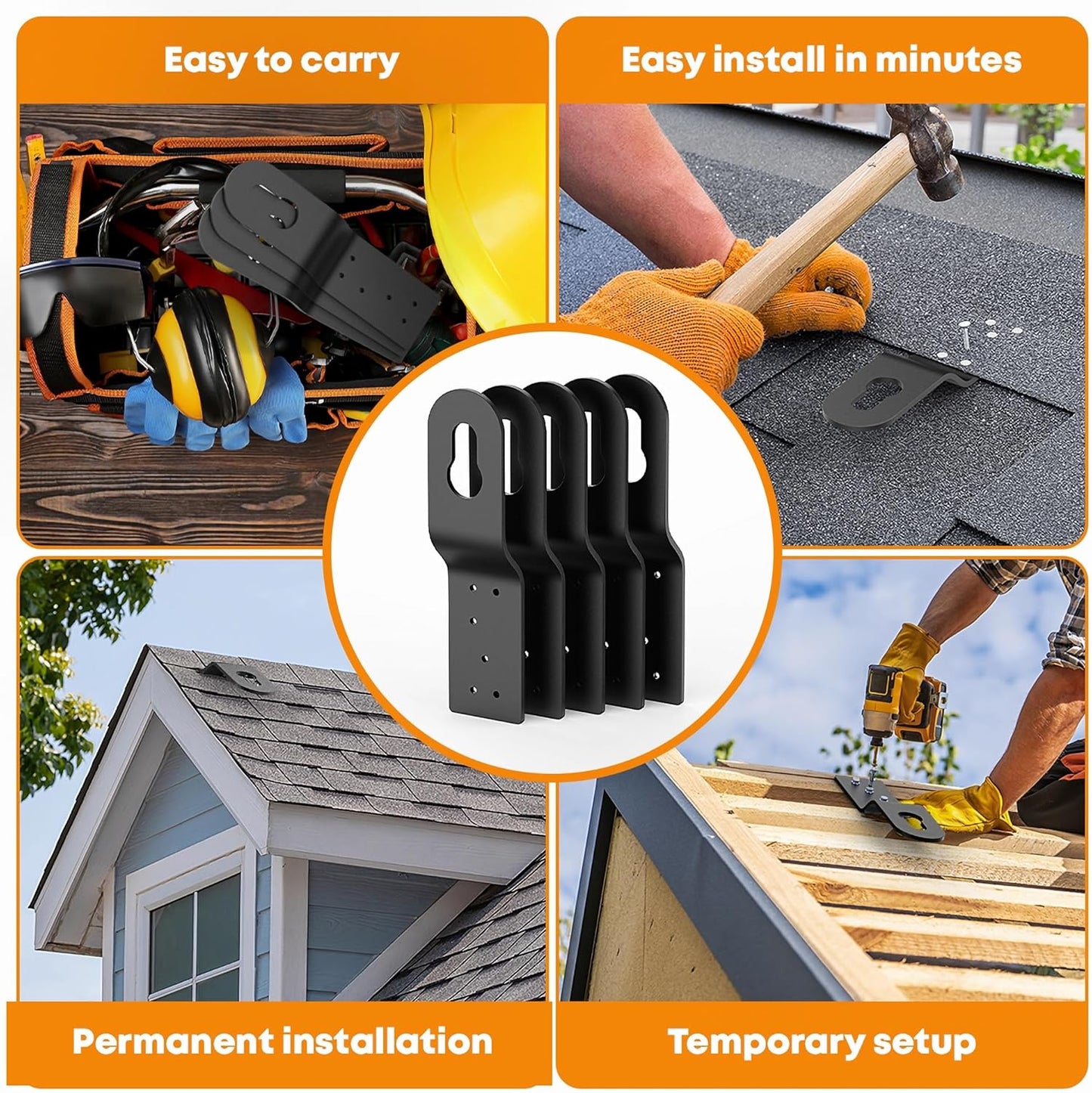 Roof Safety Anchor Hitch Clip,Roof Anchors For Fall Protection Connects To Wood Surfaces,Permanent Roof Anchor Use With Roofing Harness, Safety Ropes And Other Roof Safety Equipment (Black-5 Pcs)