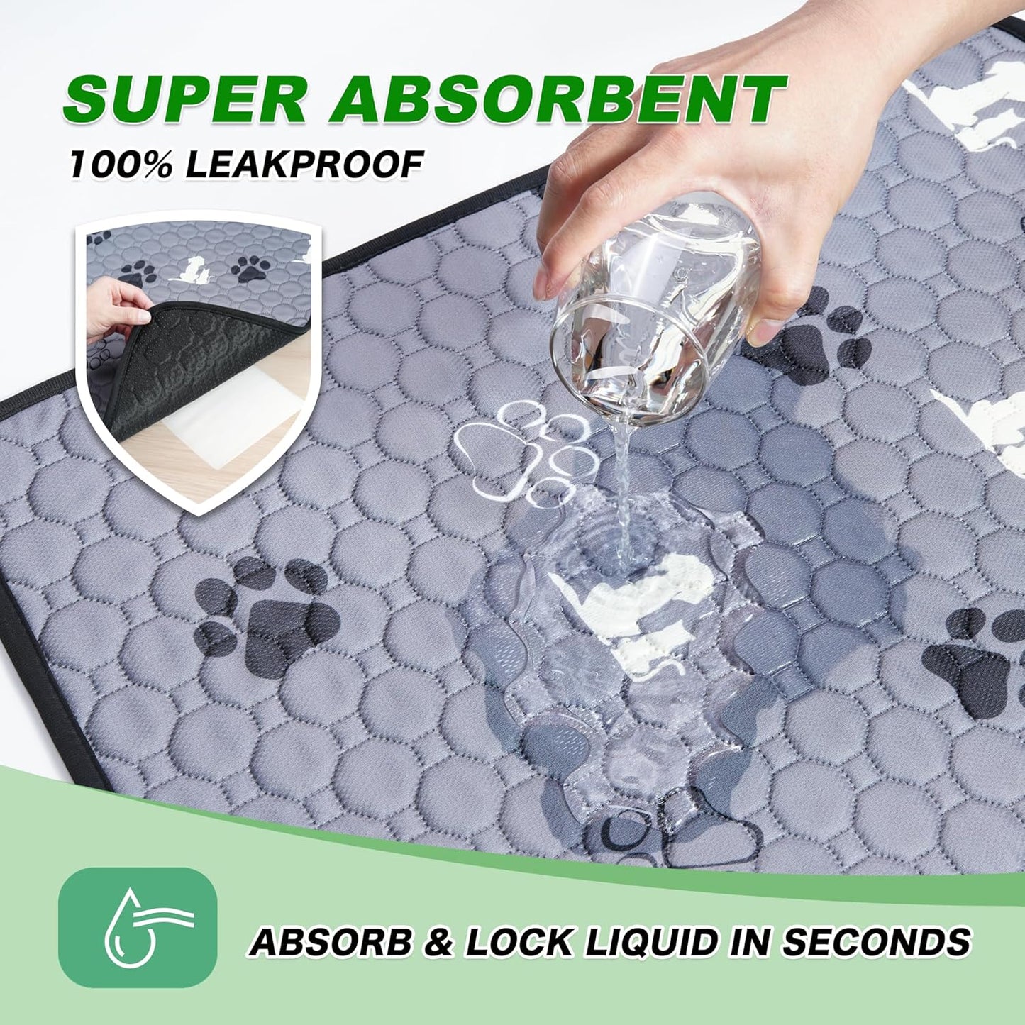 Washable Pee Pads, Puppy Pee Pad for Dogs, 2 Pack Absorbent Reusable Training Dog Pads Pet Puppy Pads, Non-Slip Potty Pads for Whelping, Playpen, Crate, Bed, Grey 32"x63"