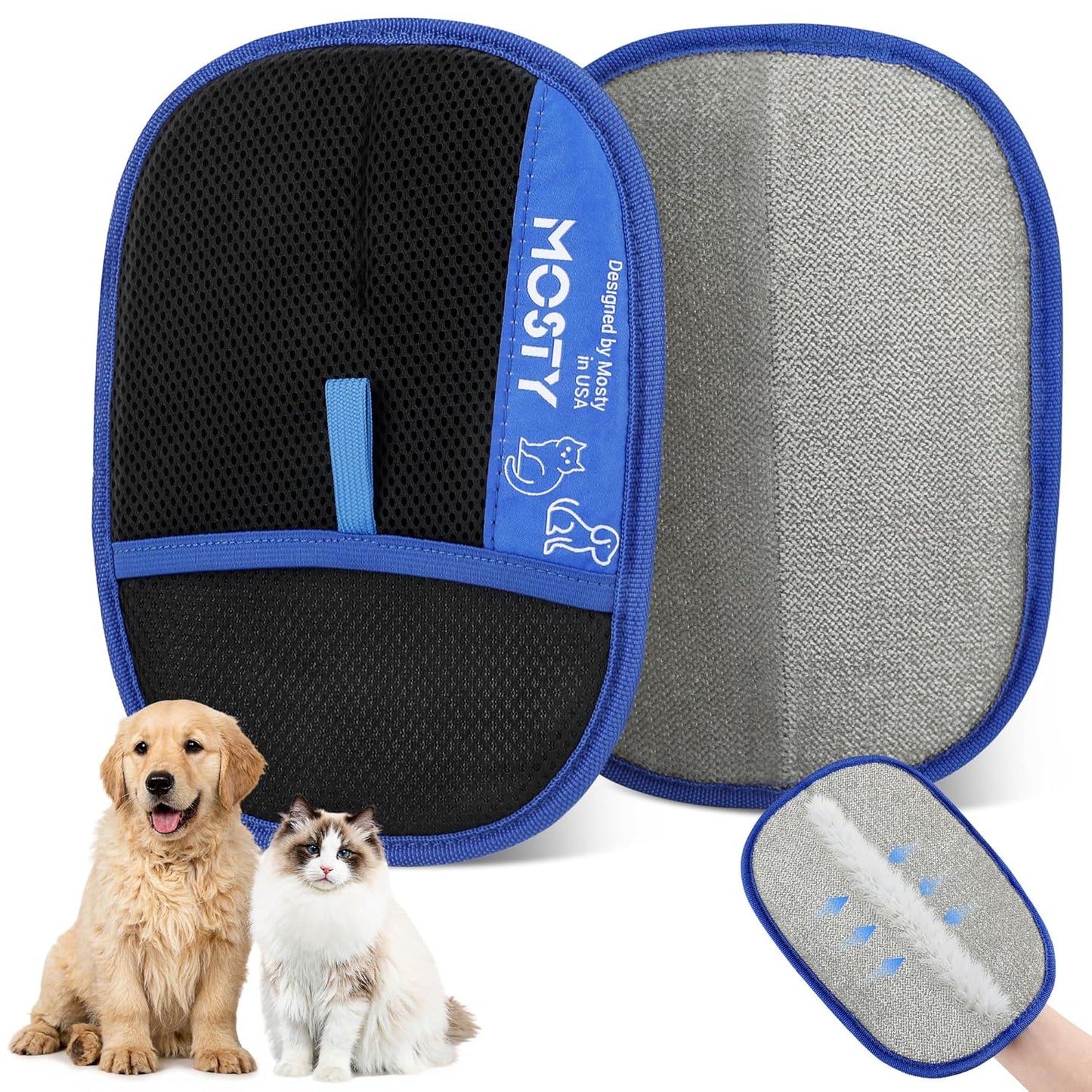 Pet-Hair-Removal-Glove 2PCS Cat & Dog Hair Remover Mitt for Couch, Furniture,Carpet,Car Seat Double-Sided-Pet-Grooming-Mitt Electrostatic-Remover-Fur-Cleaning-Glove Reusable Dog & Cat Deshedding Tool