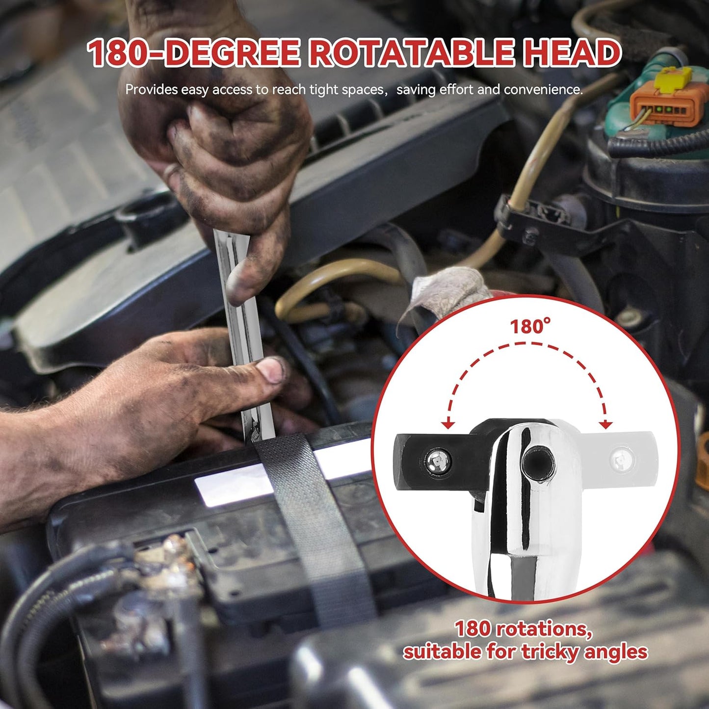 10 Piece Breaker Bar Set, 3/8" , 1/2" and 1/4" Drive, 180° Rotatable Head, 6'', 10'', 15'' Length, 3 Extension Bars, Organizer Case