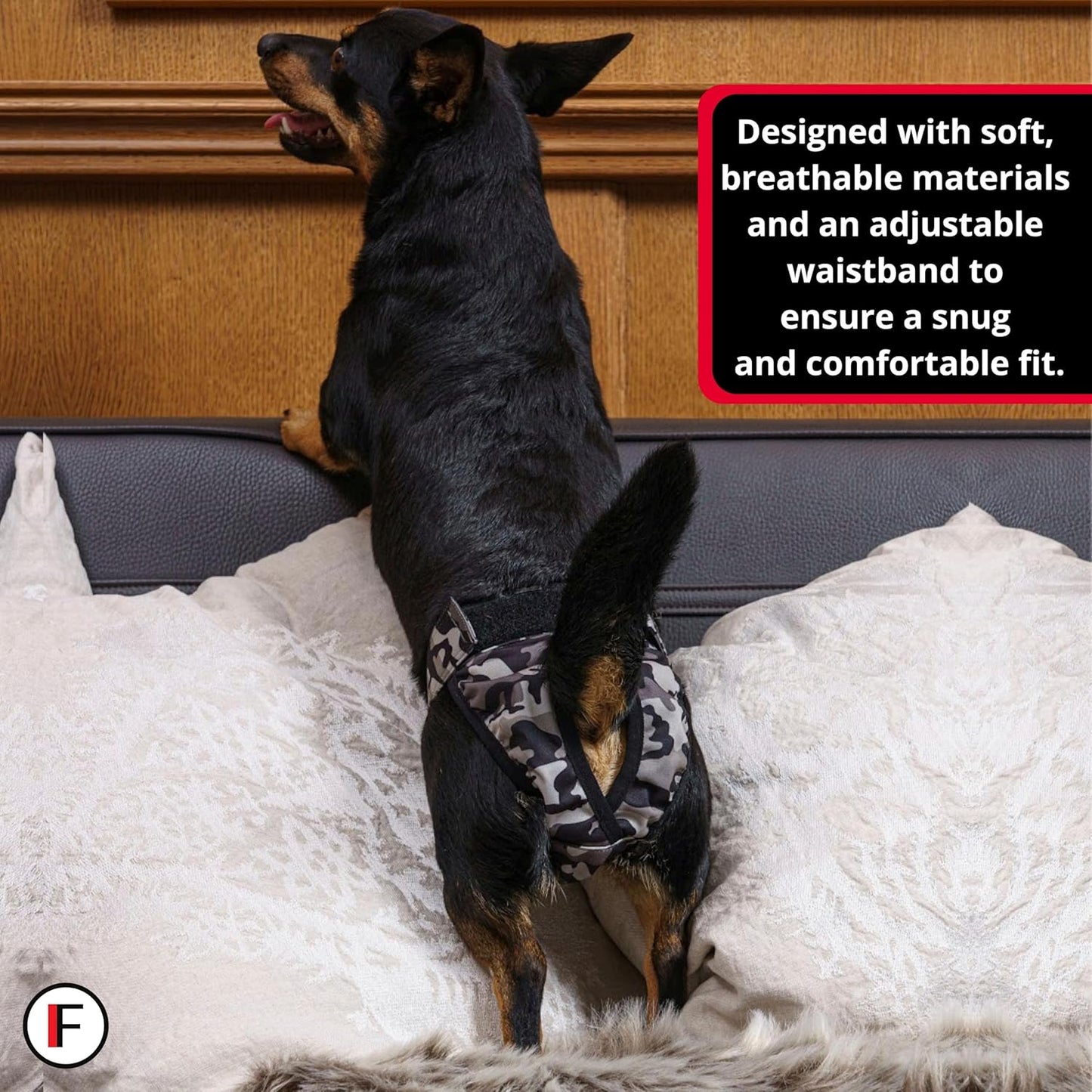 FINNERO Brenda Reusable Dog Diaper, Leak-Proof, Adjustable, Heat & Incontinence Protection, M – Gray