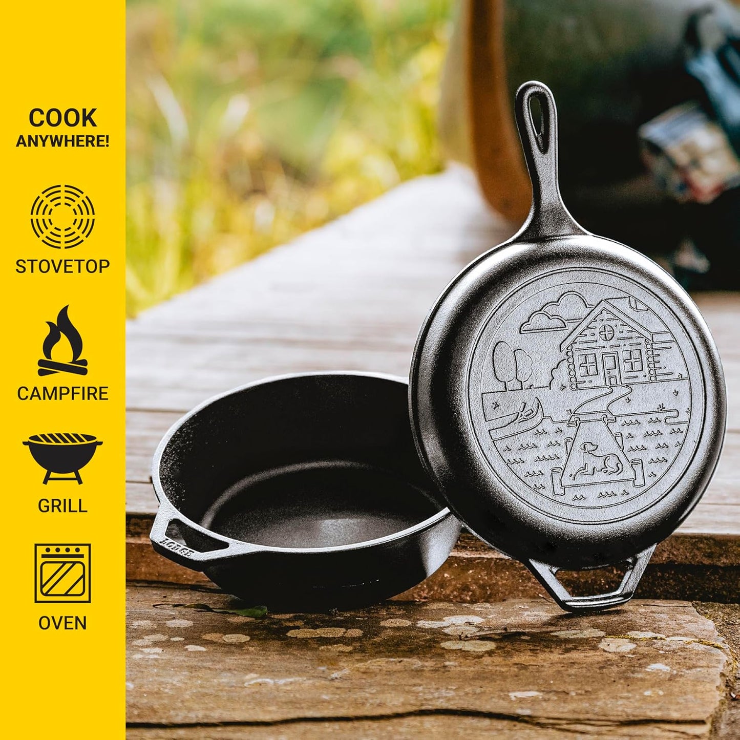 Lodge Cast Iron Wanderlust Series, Cabin Combo Cooker, 3.2 Quart Black