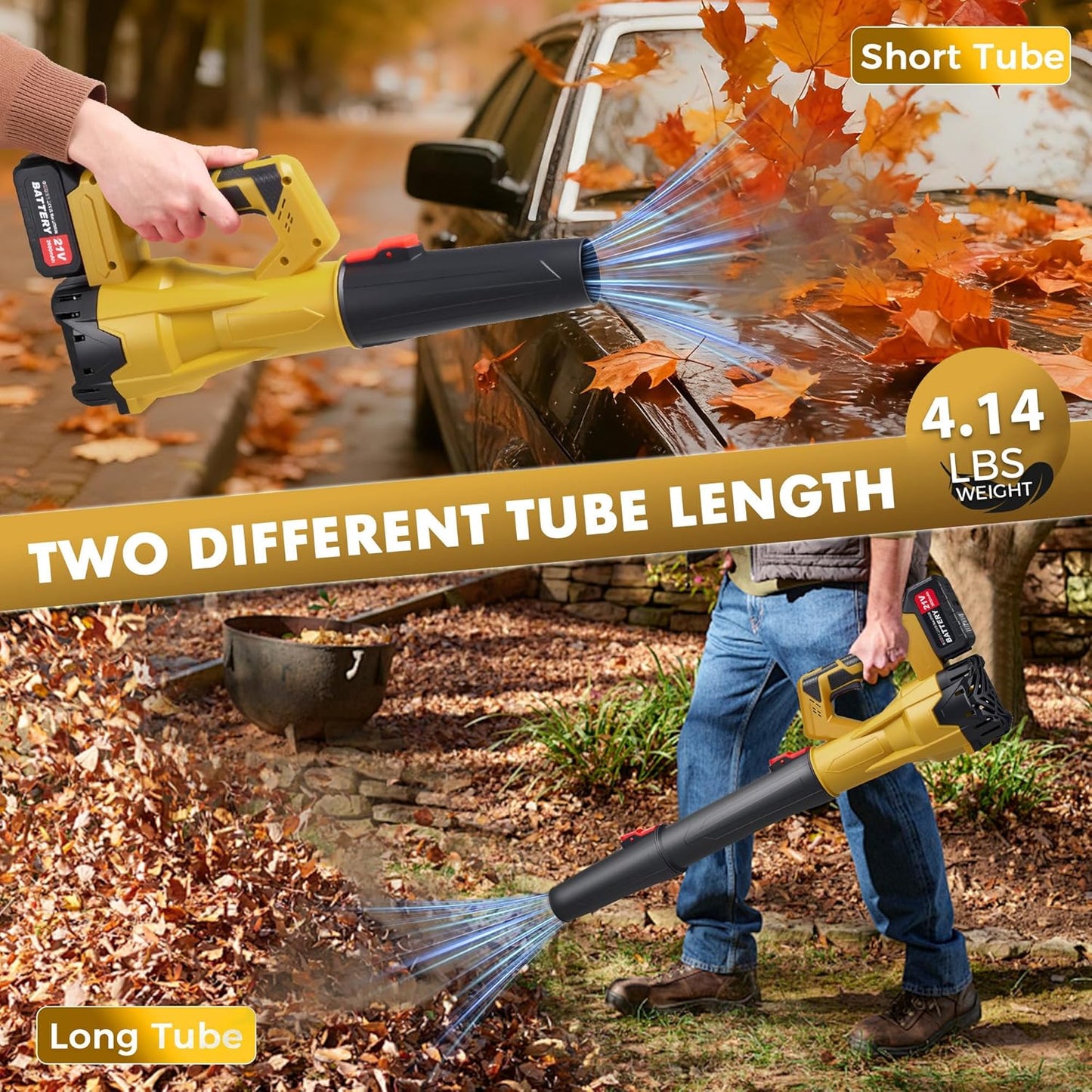 650CFM Cordless Leaf Blower,Electric Leaf Blower with 2.6Ah Battery & Charger,6-Speed Power Handheld Blower for Lawn Care, Grass Clippings, Pine Needles & Driveway, Yellow
