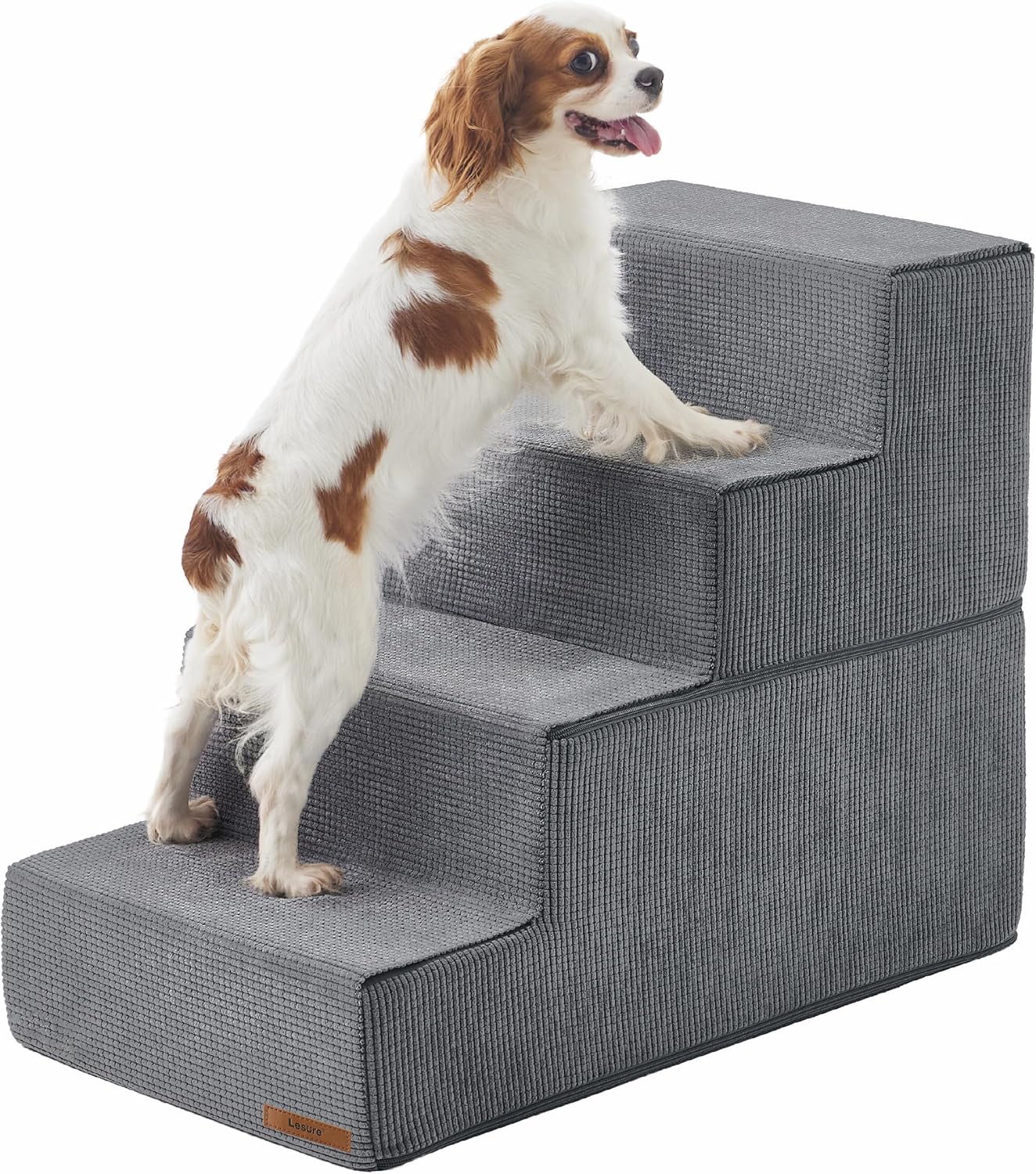 LE SURE Dog Stairs for High Beds Extra Wide Foldable Pet Steps 4-Steps for Small Dogs and Old Cats with CertiPUR-US Certified Foam and Non-Slip Bottom, Grey