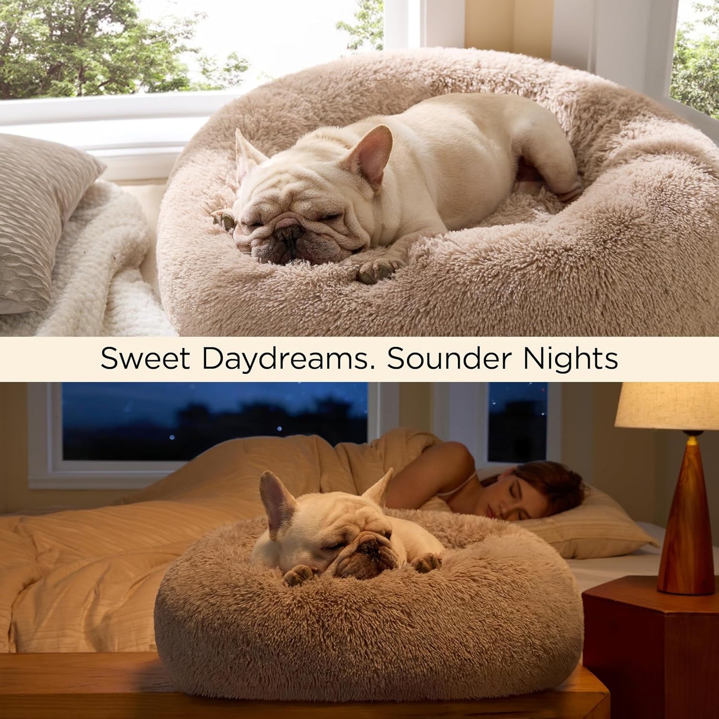 Bedsure Calming Dog Bed for Extra Large Dogs - Donut Washable Large Pet Bed, 45 inches Anti-Slip Round Fluffy Plush Faux Fur Dog Bed, Fits up to 120 lbs Pets, Camel