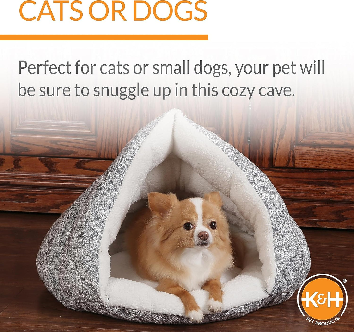 K&H Pet Products Self-Warming Hut Cat Cave Bed, Super-Soft Self-Heating Covered Cat Tent Bed, No Electric Needed to Keep Pets Warm, Also for Small Dogs, Machine Washable - Small 19 X 18in Gray