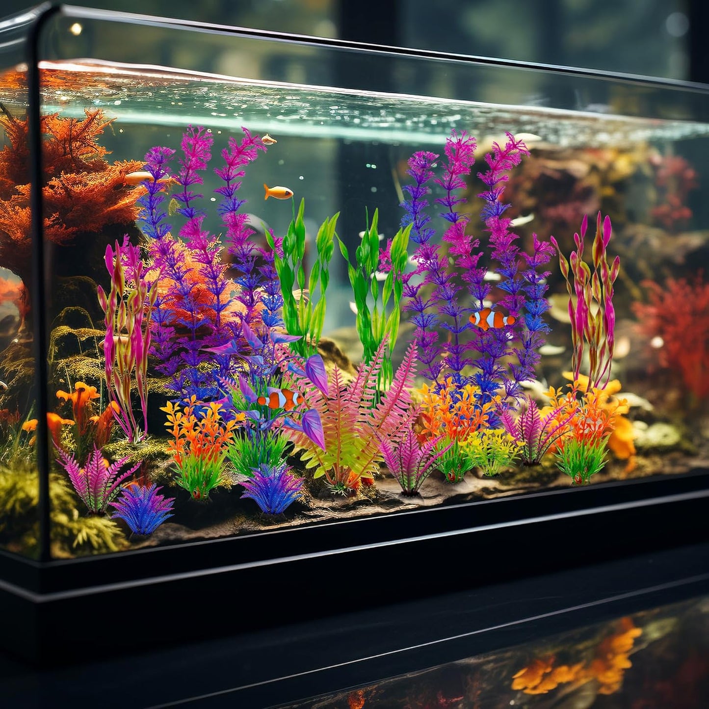 Ameliade Fish Tank Artificial Plastic Plants Decorations Large Aquarium Decor Betta Goldfish Tank Accessories Fish Bowl Ornaments（Colorful）