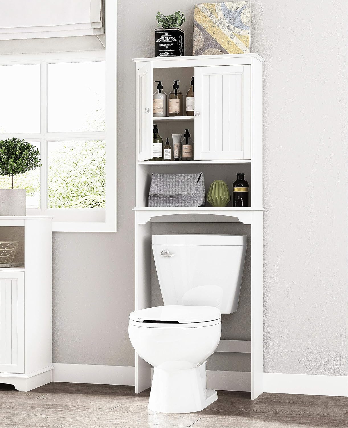 Spirich Over The Toilet Storage Cabinet, Bathroom Shelf Over Toilet, Bathroom Storage Cabinet Organizer, White