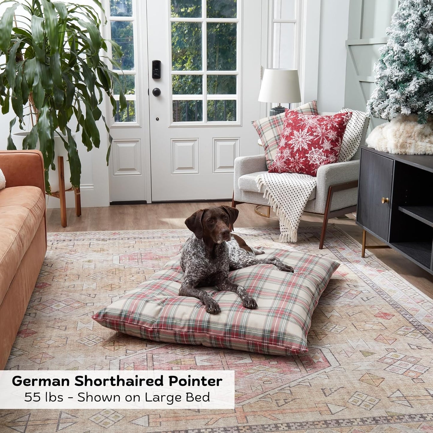 Happy Hounds Charlie Holiday Plaid Throw Pillow Dog Bed, Large (48 x 36 in.)