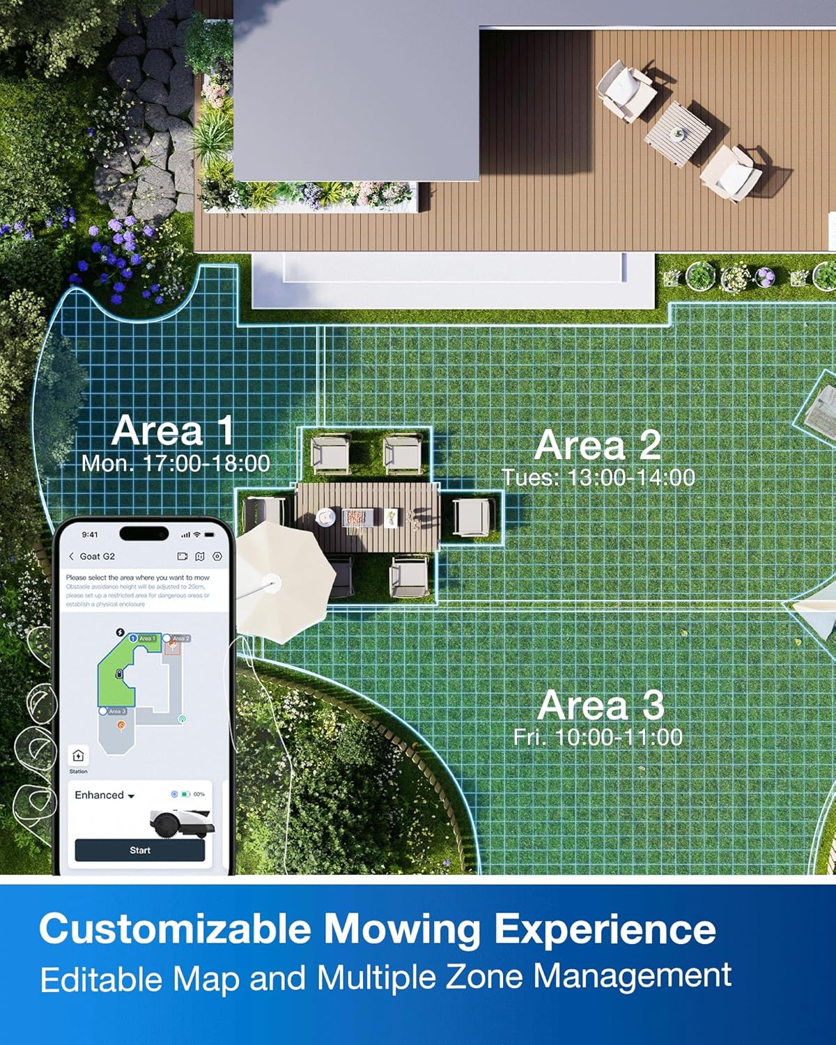 ECOVACS Goat O1000 RTK Robot Lawn Mower, 8.66" Cutting Width, Wire-Free Vision for 1/4 Acre Lawn, Automated Mapping, APP Control, 3D Obstacle Avoidance, Zero-Edge Cutting