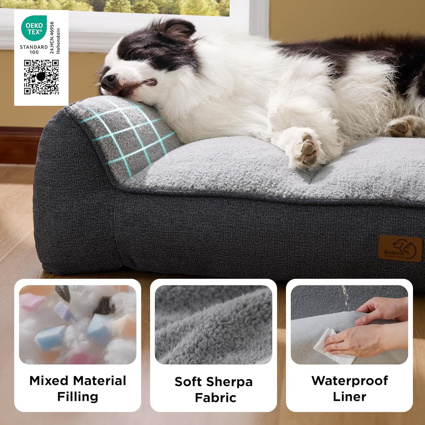 Bedsure SupportMax™ XL Pro Orthopedic Dog Beds Large Sized Dog - As Seen on TV Extra Thick Supportive Dogs Couch with Waterproof Washable Cover, Extra Large Comfort Pet Sofa with Sherpa, Grey, 45"