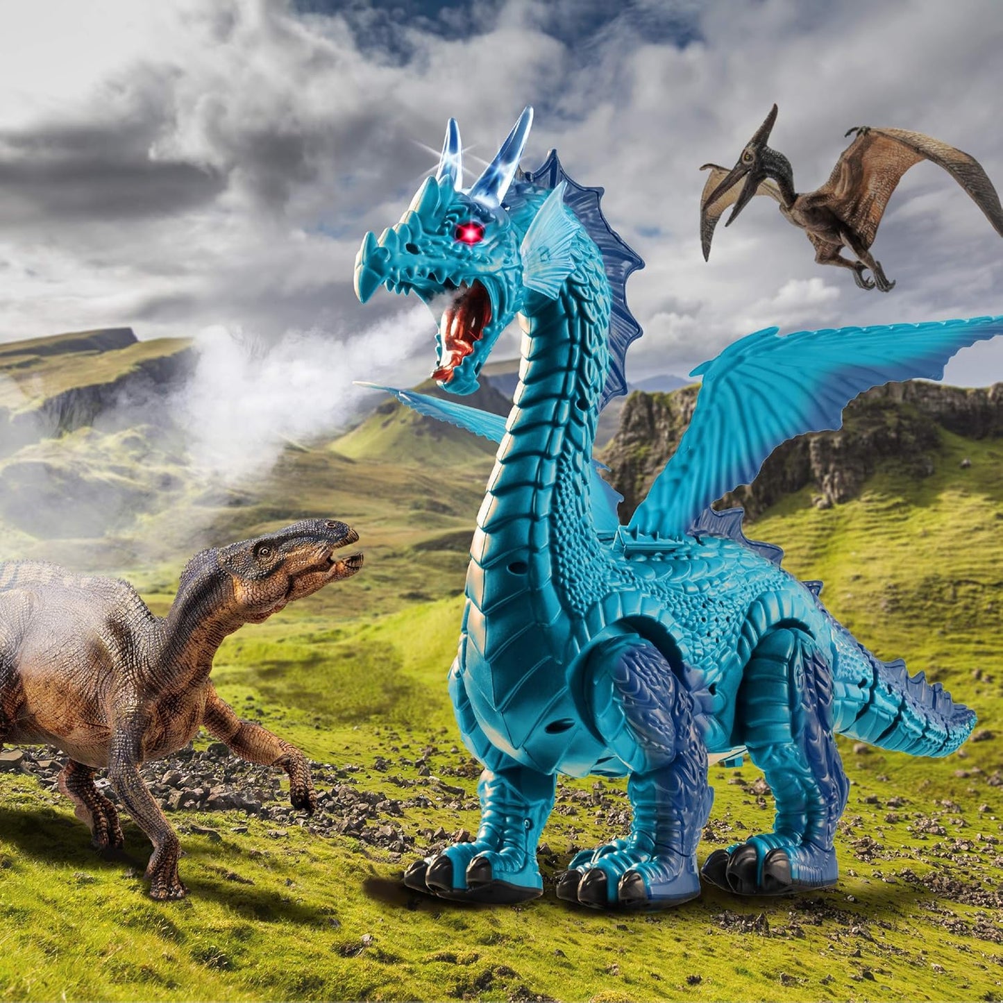 Discovery Frost-Breathing RC Dragon with Smoke Breath, Walking, Wing Flapping, Realistic Roaring Sounds| Light-Up Large Dinosaur Toy| Remote Control Robot Dino Mythical Creature|Kids Boys Gift| Age 6+