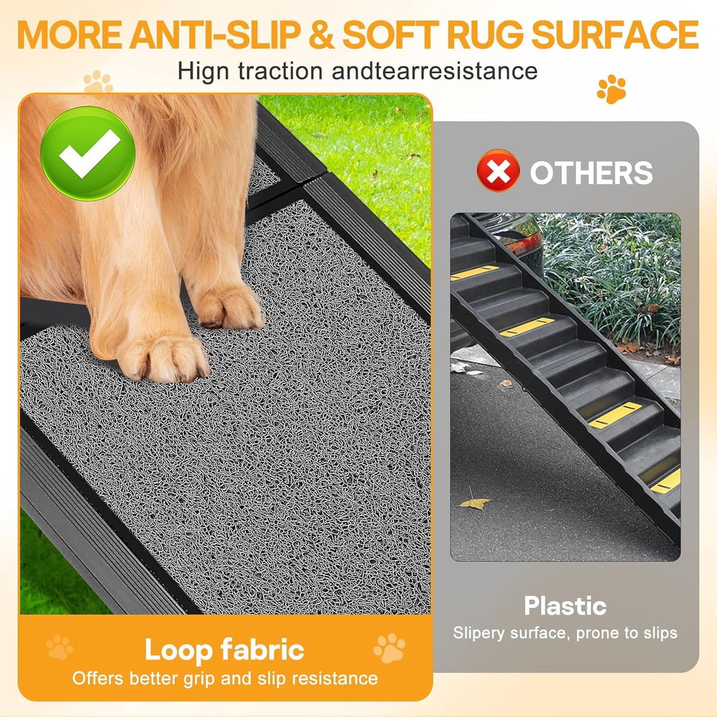 Dog Ramps for Car, 71" Extra Long & 20" Extra Wide Foldable Aluminum Dog Ramp for Large Pets, Support Up to 300LBS, Portable Non-Slip Rug Surface Pet Ramps for SUV, Truck, Van, Stairs, Bed, Couch