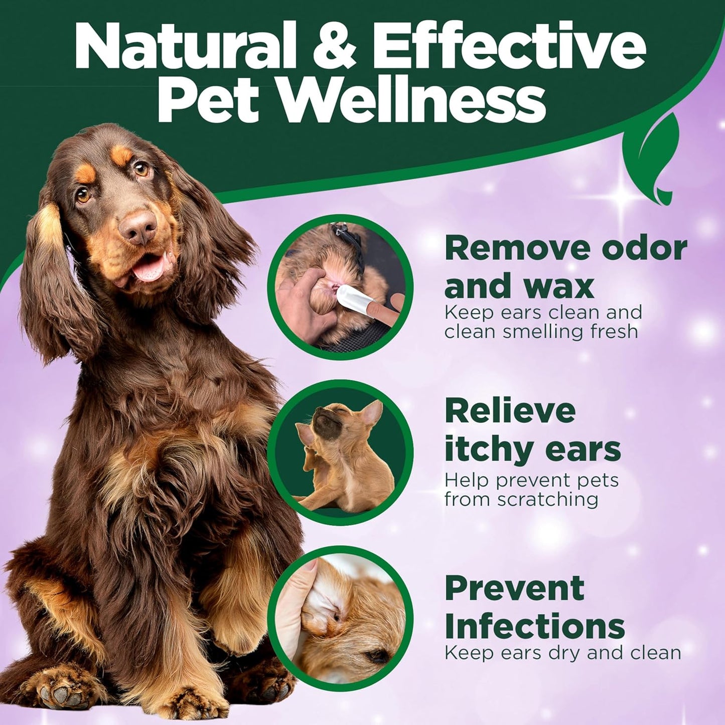 Vet's Best Ear Relief Finger Wipes, Ear Cleansing Finger Wipes for Dogs, Sooths & Deodorizes, 50 Disposable Dog Wipes