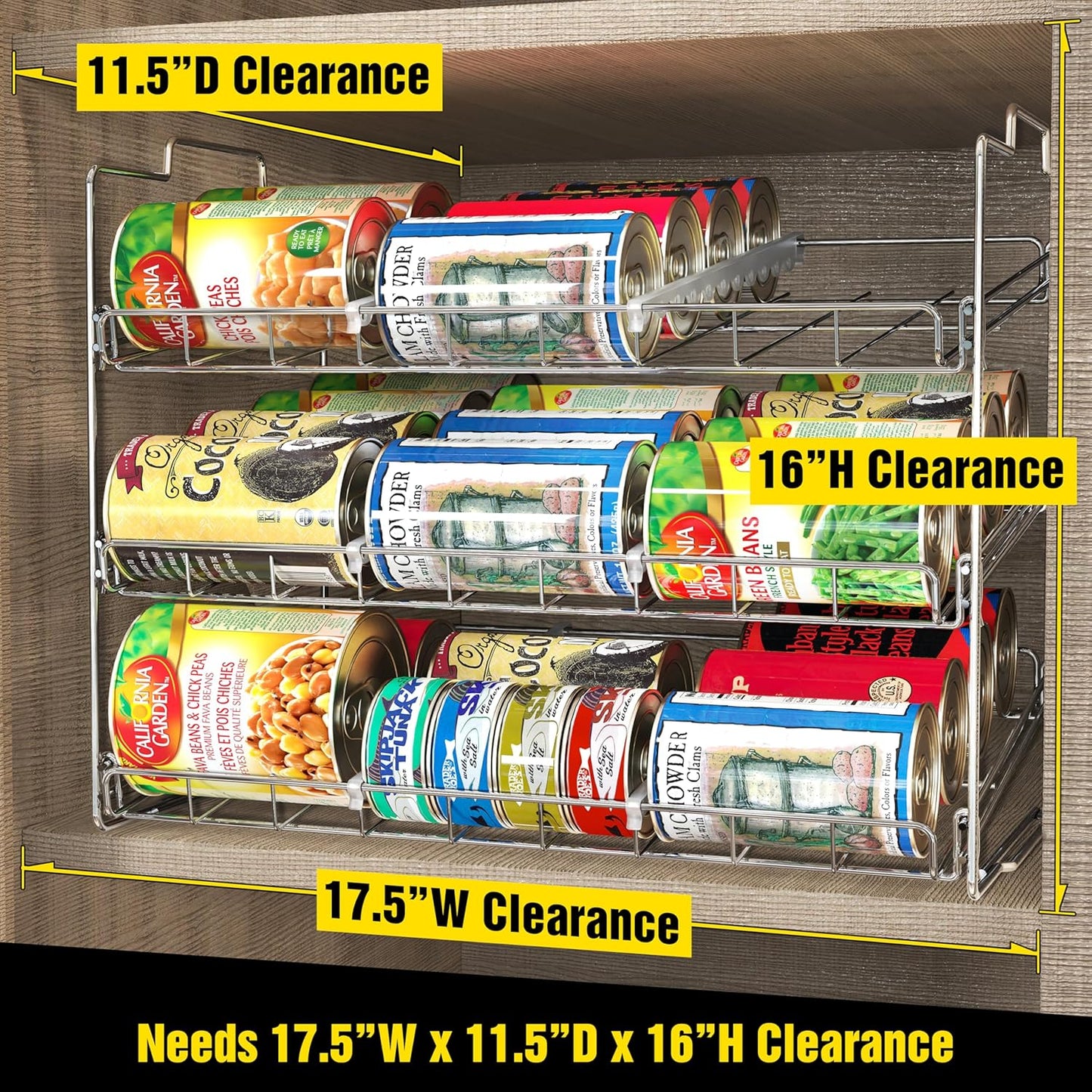Deco Brothers Stackable Can Rack Organizer for Kitchen and Pantry, Holds Upto 36 Cans, Chrome Finish