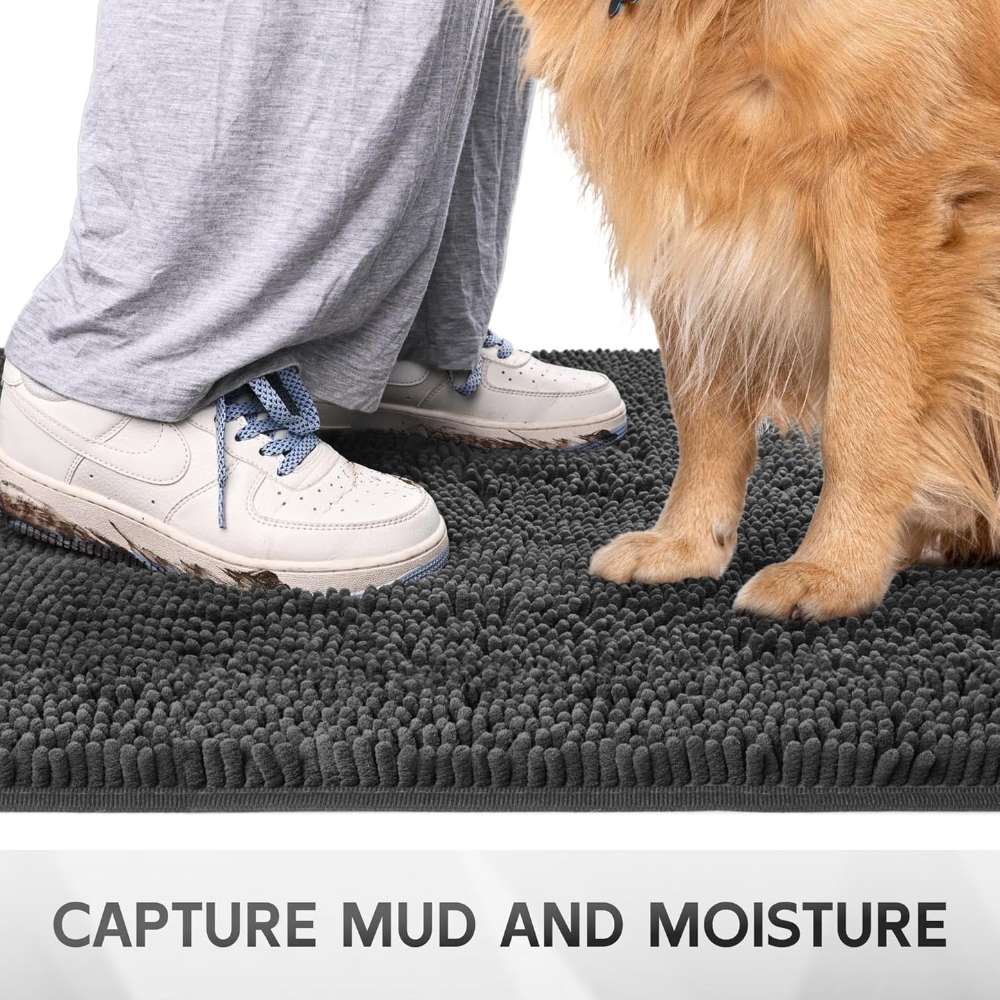 Ultra Absorbent Dog Door Mat for Muddy Paws, 72" x 36" Chenille Mud Mat for Dogs, Quick Dry, Trap Dirt Non-Slip Machine Washable Entry Rug for Indoor Outdoor Entrance, Dark Grey