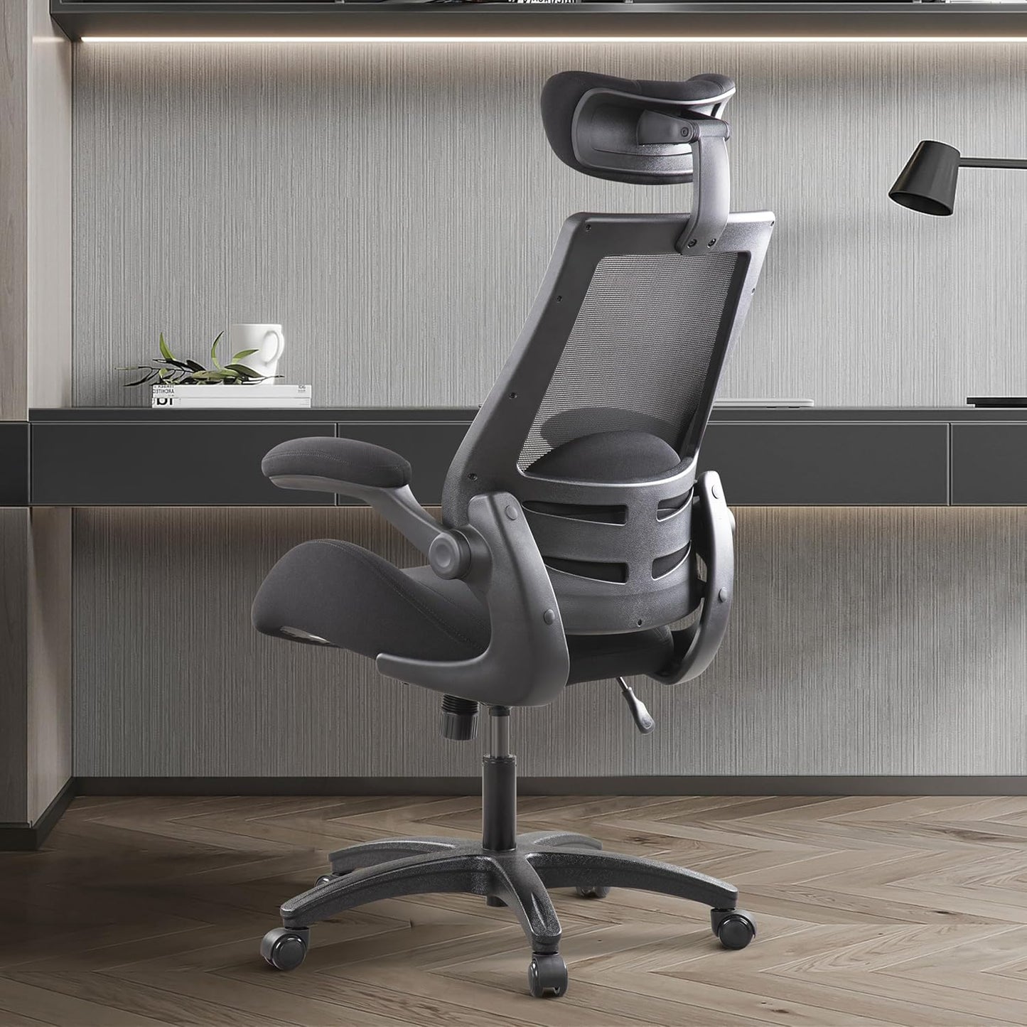 BOLISS 400lbs Ergonomic Office Desk Chair Big and Tall with Wide Seat – High Back Mesh Executive Chair with 4-Level Adjustable Headrest,Lumbar Cushion, Flip-Up Armrests for Storage (Black)