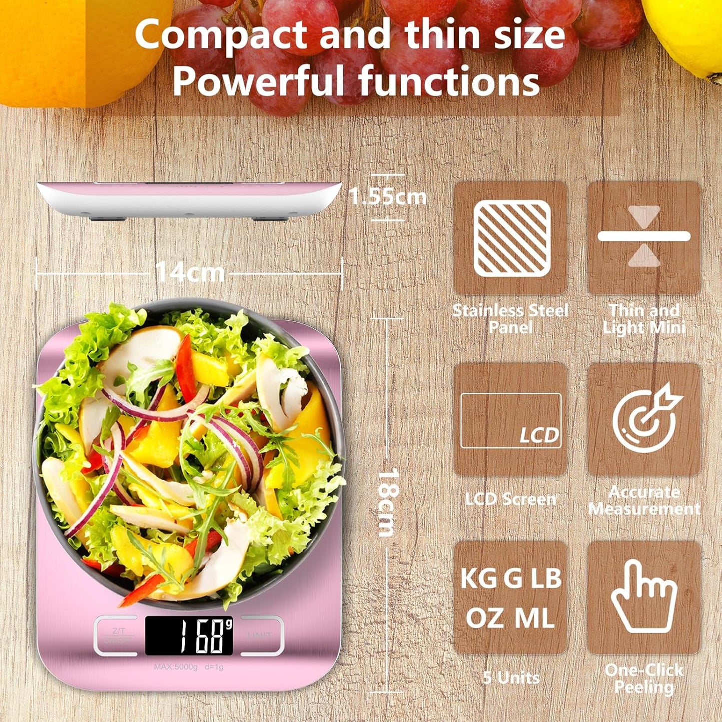 Food Scale, Digital Kitchen Scale 22lb/10kg Capacity, 6 Units with Tare Function Food Scale for Cooking, Baking, and Meal Prep Rose Gold