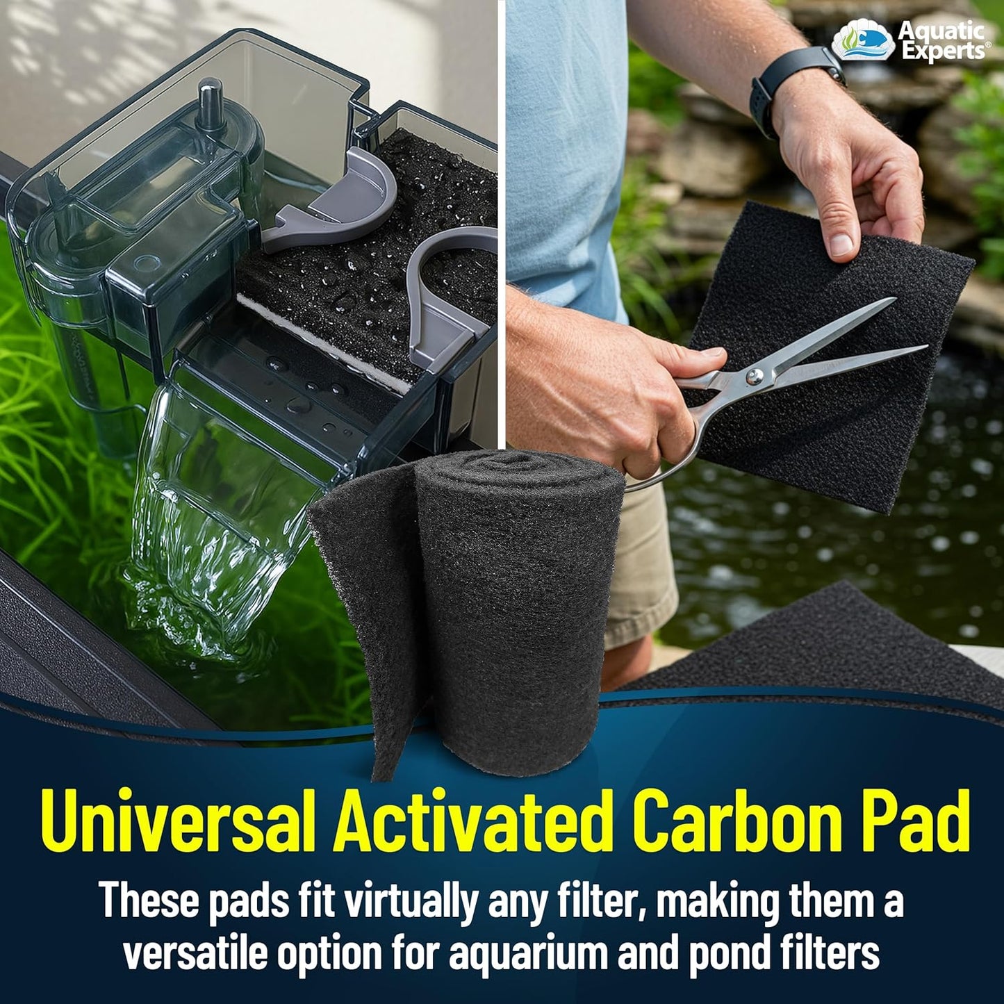 Aquarium Carbon Pad – Cut‑to‑Fit Carbon Infused Filter Pad Media for Crystal Clear Fish Tanks and Ponds, 3/8"–1/2" Thick (10.5 Inch Width, 36 Inch Long)
