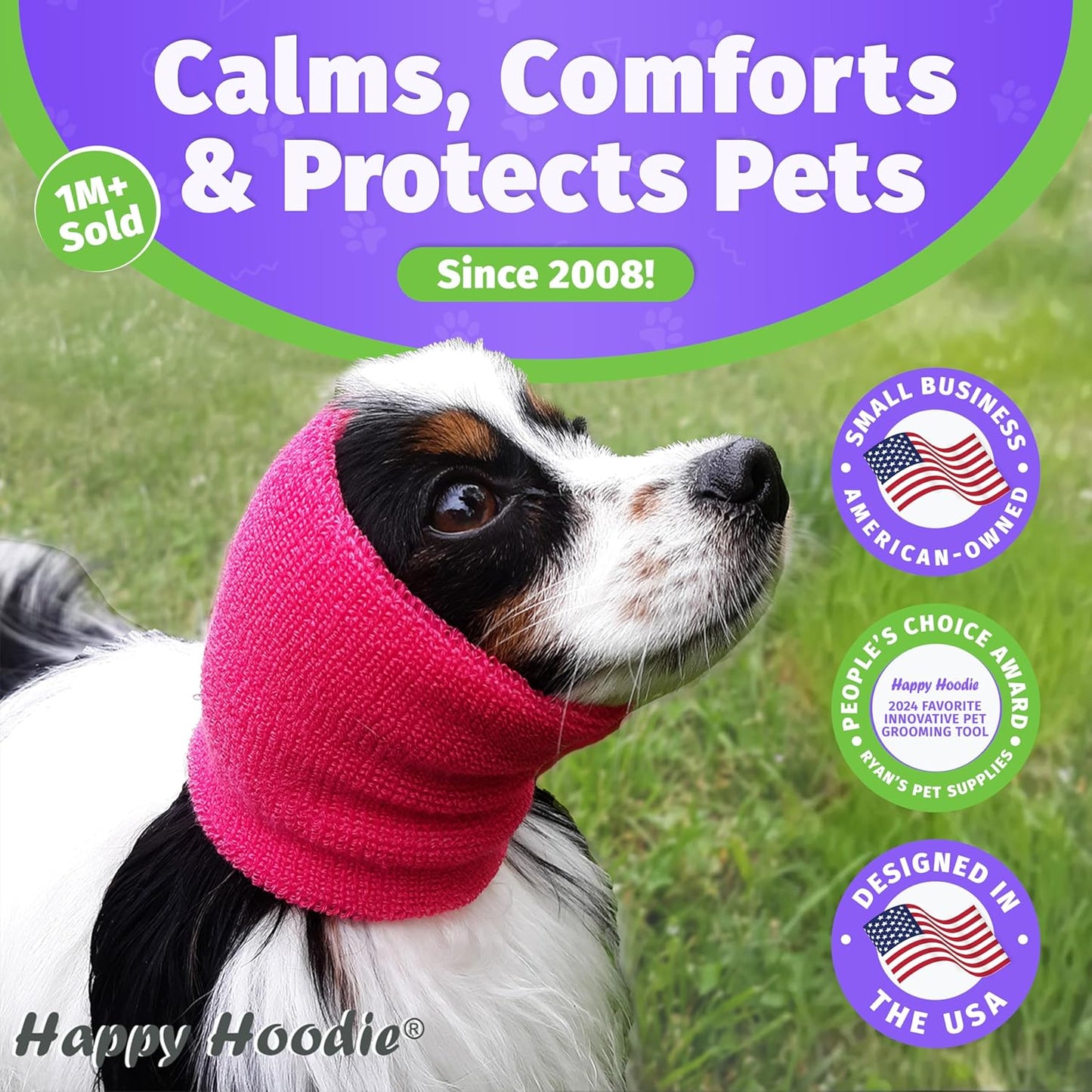 Happy Hoodie The Original Dog & Cat Calming Band - American Brand - Anxiety Relief/Noise Protection-Grooming-Thunder-Fireworks (X-Large, Pink) - Since 2008
