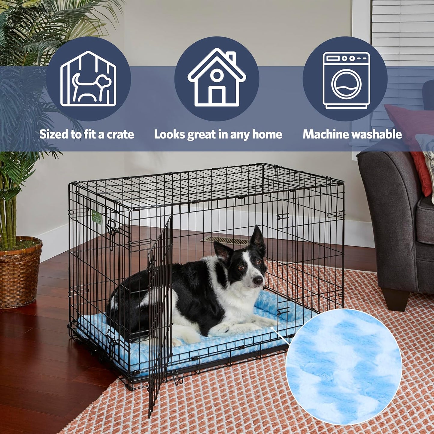 MidWest Homes for Pets QuietTime Fashion Dog Bed – Blue Faux Fur Bolster, Ultra-Soft and Machine Washable, Fits 24-Inch Crates and Carriers, for Small Breed Dogs