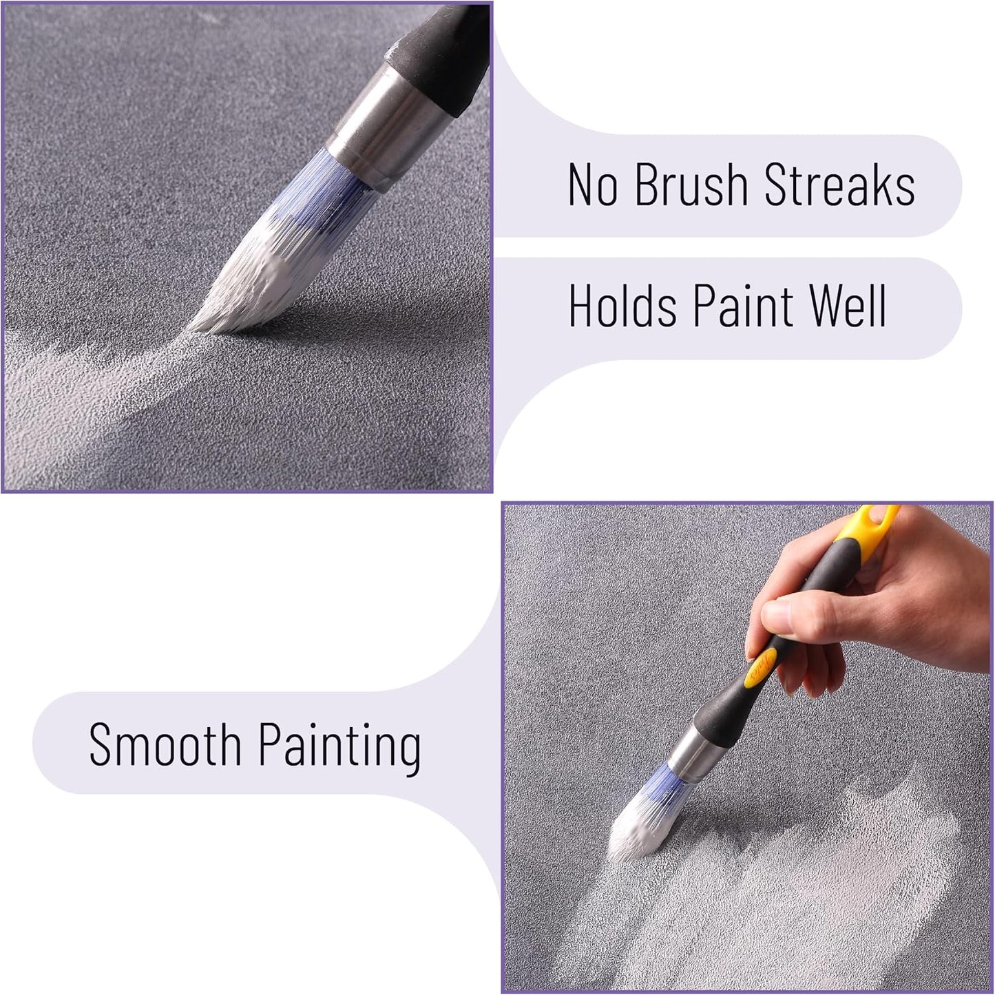 Bates- Trim Paint Brush, 3 pcs, 5/8”, 3/4” and 1”, Ergonomic Handles, Trim Brushes for Painting