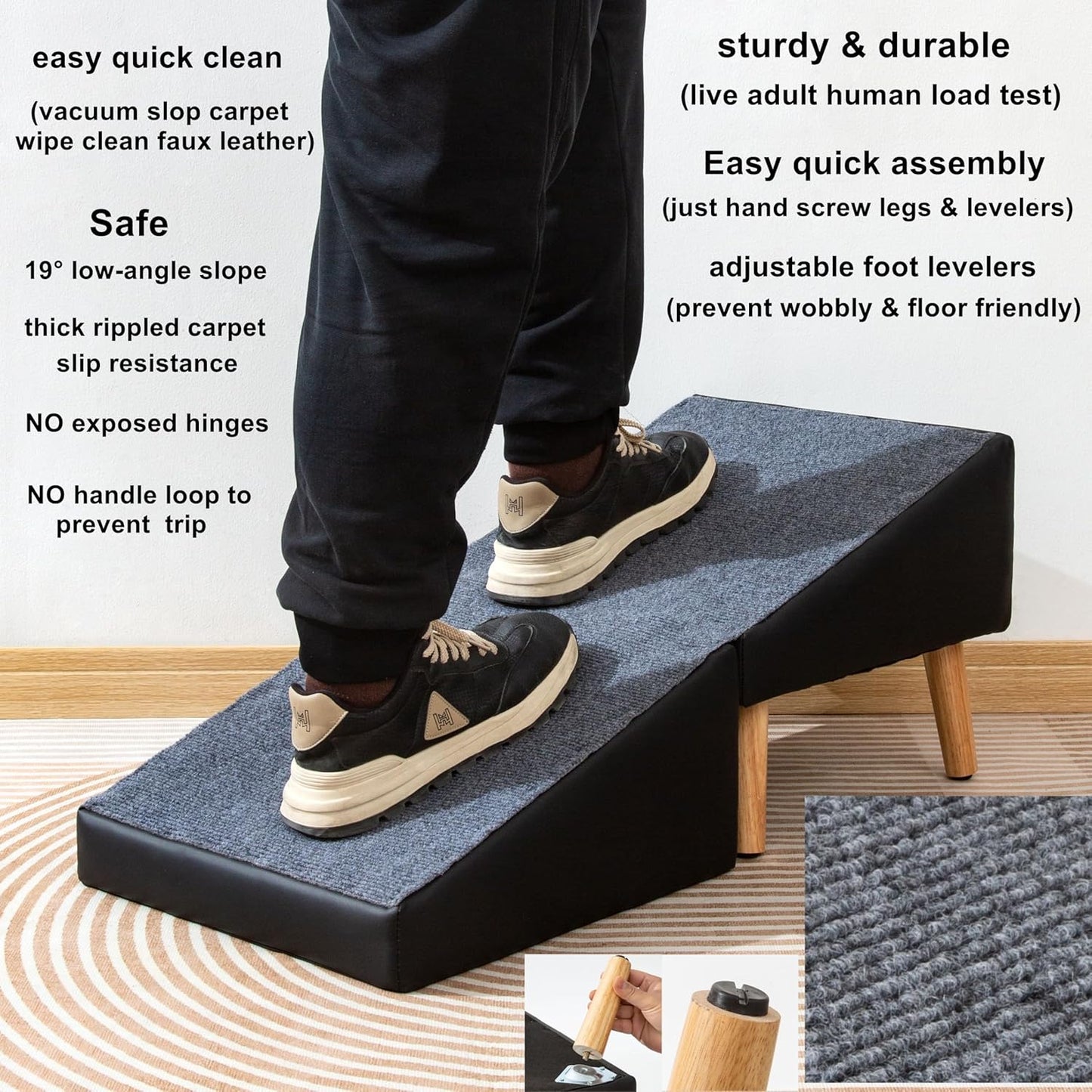 Foldable Dog Ramp Split Ottoman Outdoor seat footrest Stool Couch Sofa Furniture Car SUV RV Side Door, Small Medium Senior Injured cat Step Stair to Porch, Large Steady pet ramp (Light Grey, Large)