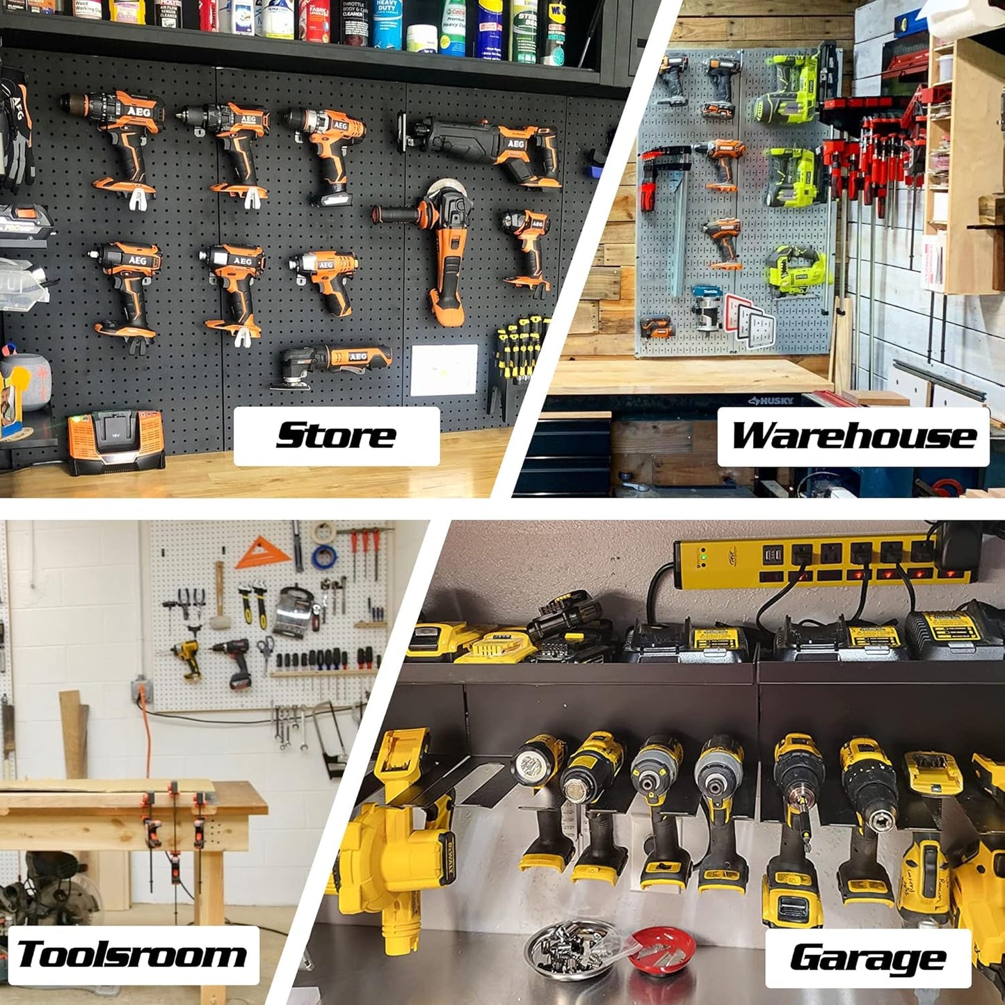 ULIBERMAGNET Power Tool Organizer, Utility Storage Rack Shelf with Screwdriver Holder,Wall Mount Heavy Duty Cordless Drill Holder,Removable Tool Rack Suitable for Garage, Workshop and Warehouse
