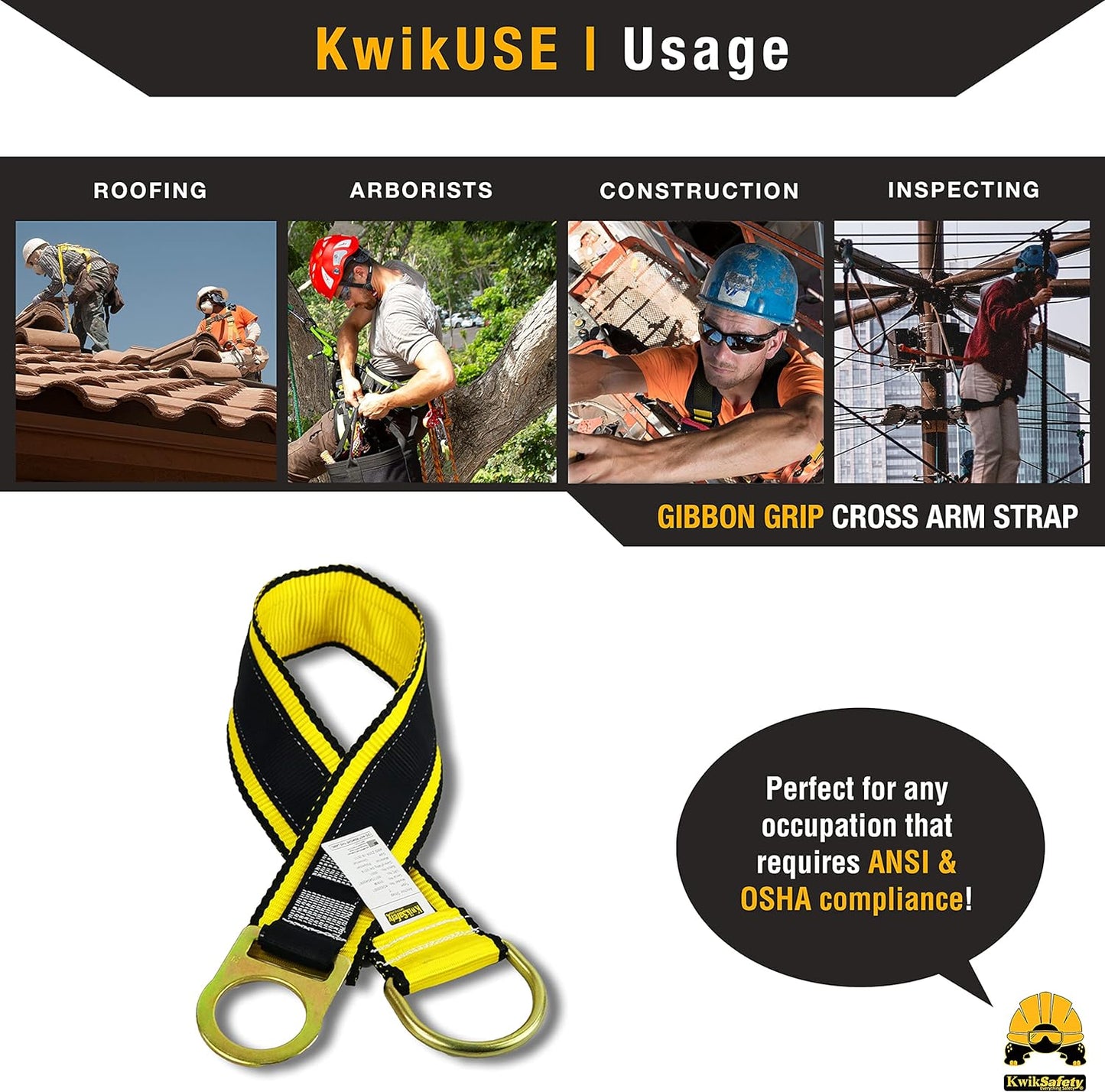 KwikSafety - Charlotte, NC - Gibbon Grip 6 ft Safety Anchor Cross Arm Strap Beam Choker ANSI Fall Arrest System Web Pass Thru Double D Ring Anchorage Sling OSHA Protection Harness Lanyard