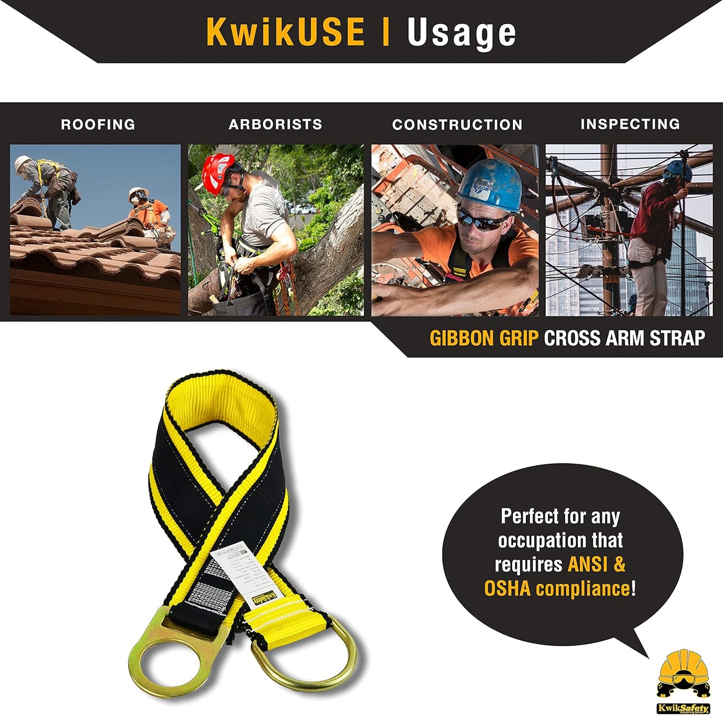 KwikSafety - Charlotte, NC - Gibbon Grip 3 ft Safety Anchor Cross Arm Strap Beam Choker ANSI Fall Arrest System Web Pass Thru Double D Ring Anchorage Sling OSHA Protection Harness Lanyard