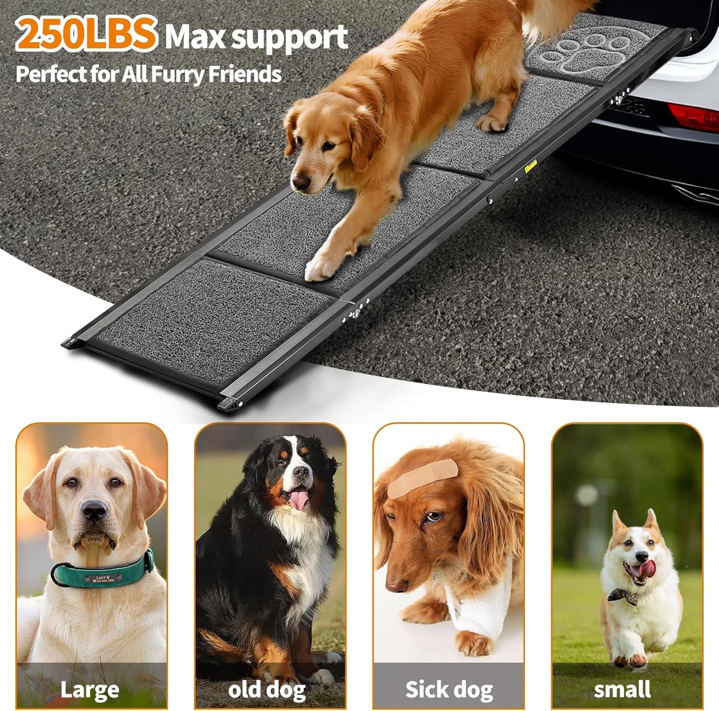 Dog Ramp for Large Dogs, Extra Long 71" & 17.3" Wide Folding Dog Ramp for High SUV & Truck, Portable Non-Slip Pet Ramp for Car, Supports 250 lbs