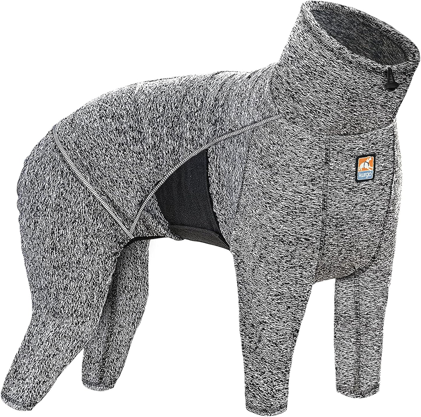 Kurgo Stowe Base Layer - Comfortable, Cold-Weather Pet Wear - Breathable Snug Fit - Dual-Zipper Dog Onesie - Reflective Side Seams - Dog Pajamas - Machine Washable - Large - Black/Grey