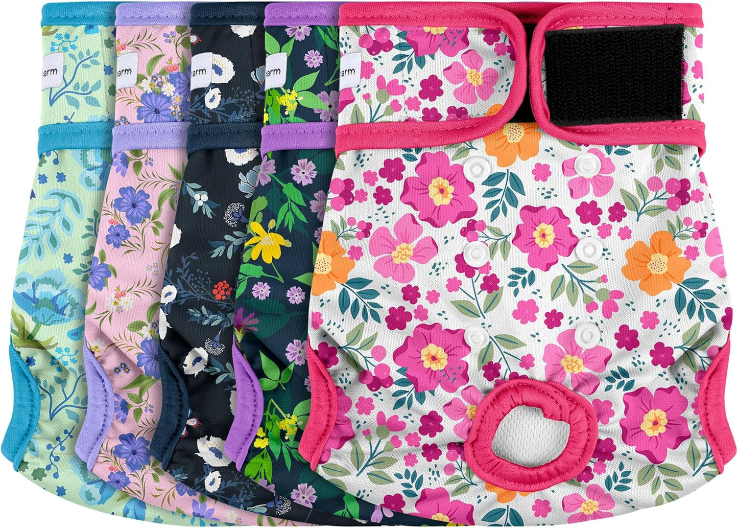 5 Pack Reusable Diapers for Doggie, Highly Absorbent Dog Diapers Female for Pet with Incontinence or Frequent Urination, X-Large Dog Diapers Female, Flowers