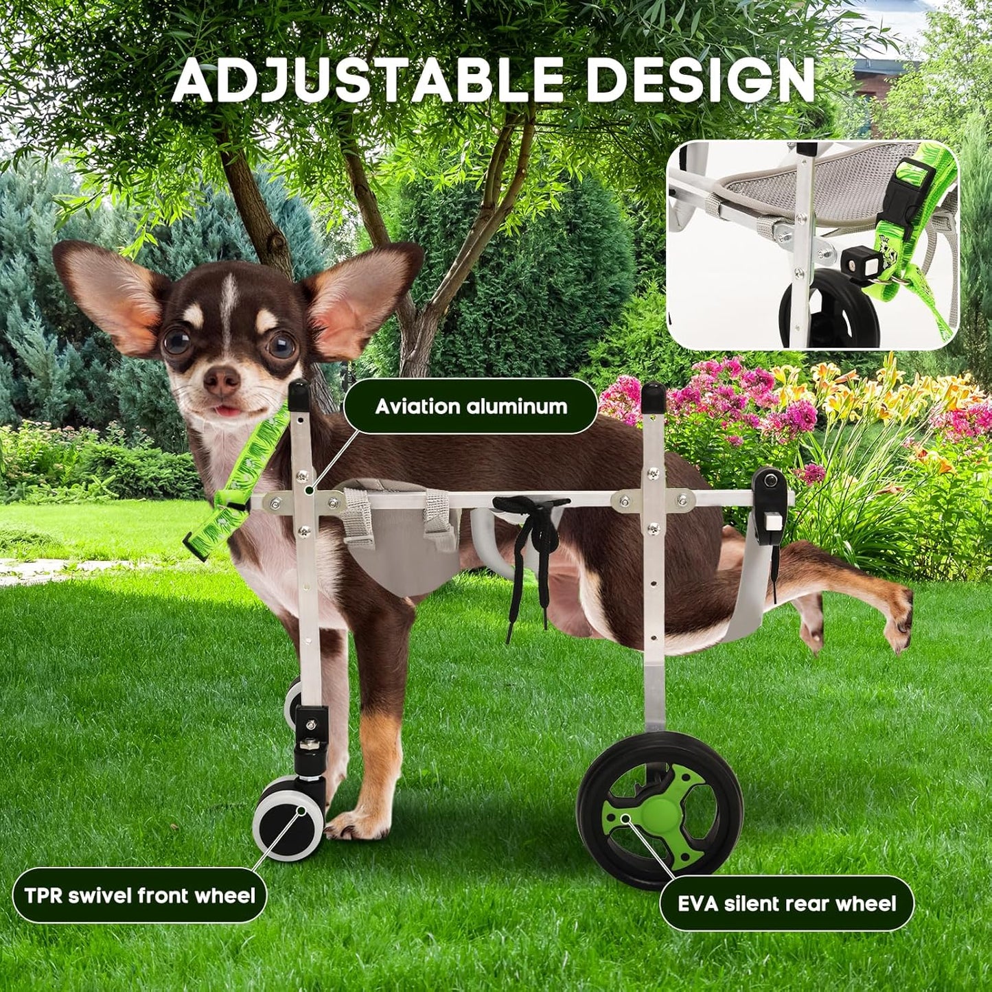 4-Wheel Dog Whee/lchair for Back Legs, Helps Pets Walk Run and Play Again, Suitable for Small/Medium Pets Under 13 lbs