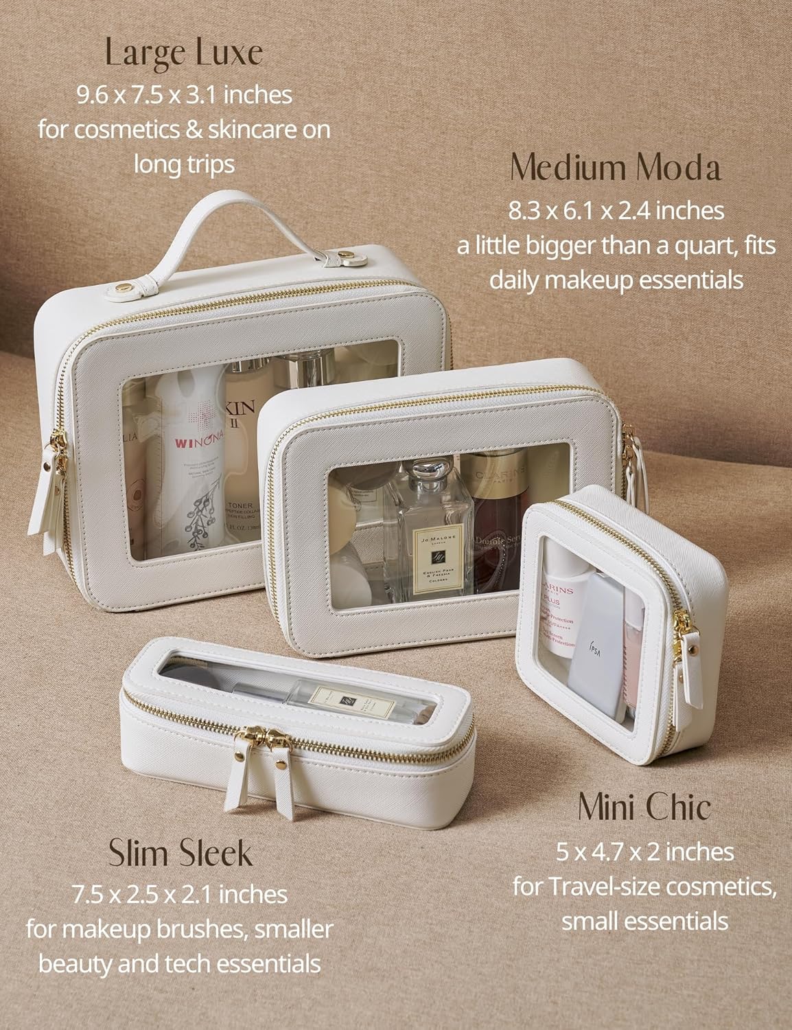 Popvibe Clear Makeup Bag Travel Cosmetic Case Transparent Toiletry Bag with Zipper, Portable Make Up Organizer Traveling Compact Car Bag for Essentials