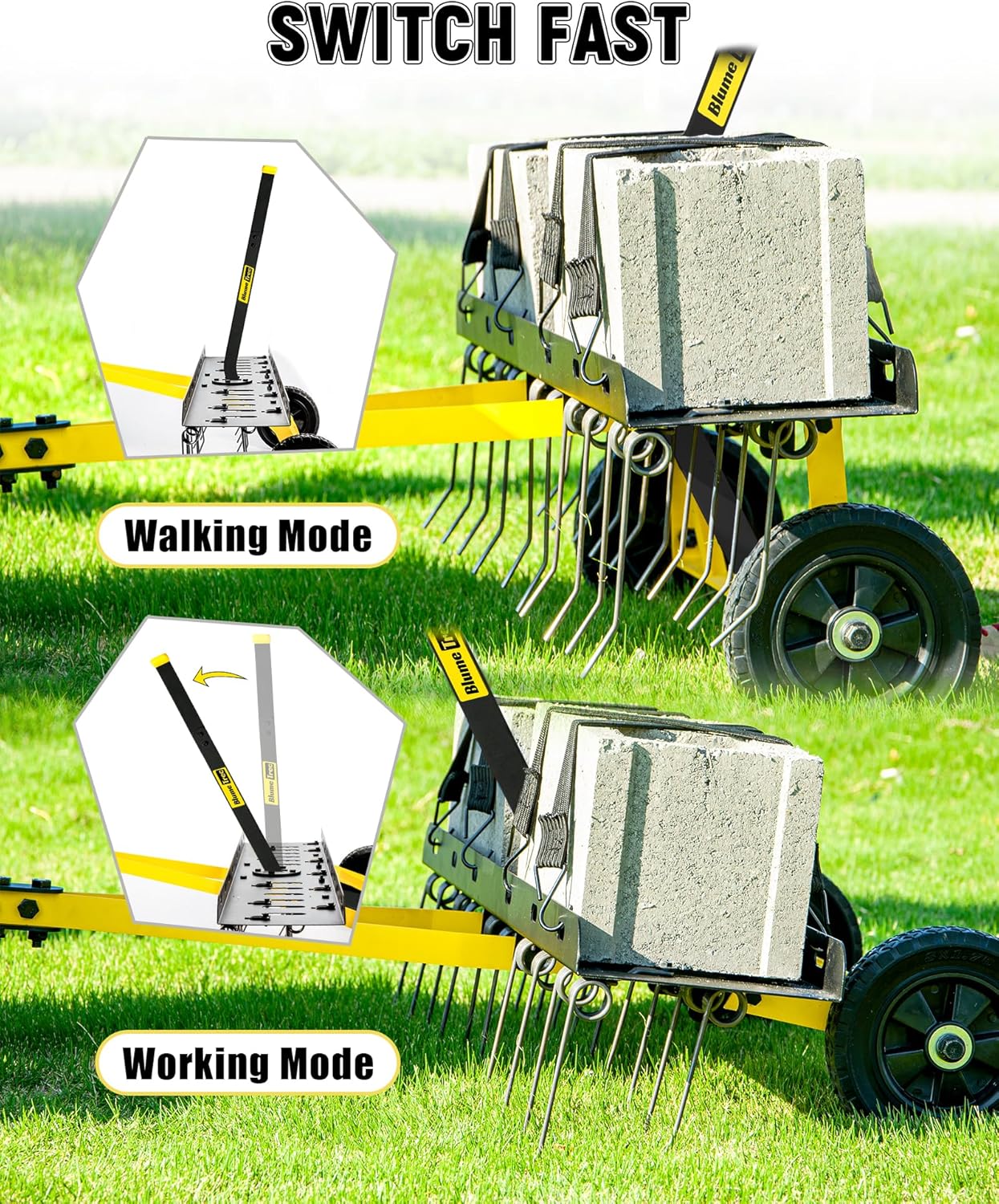 48 Inch Tow Behind Dethatcher, Pull Behind Lawn Dethatcher with 24 Spring Steel Tines, Grass Dethatcher, Removes Thatch, Riding Lawn Tractor for Large Lawns, Yard and Garden Care