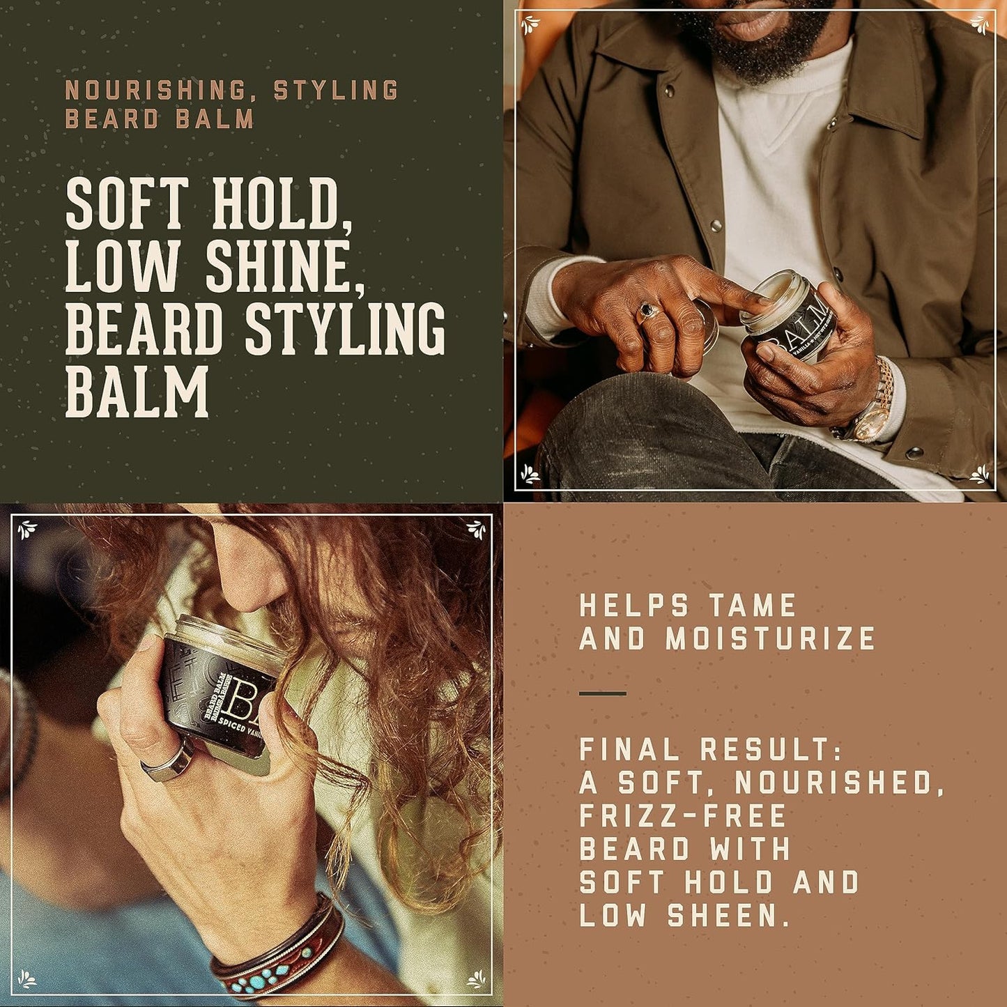18.21 Man Made Beard Balm for Men, Spiced Vanilla, 2 fl. oz - Premium Grooming Cream with Low Shine for Conditioning and Shaping Beards, Mustaches - Scented Facial Hair Balms, Long-Lasting Moisture