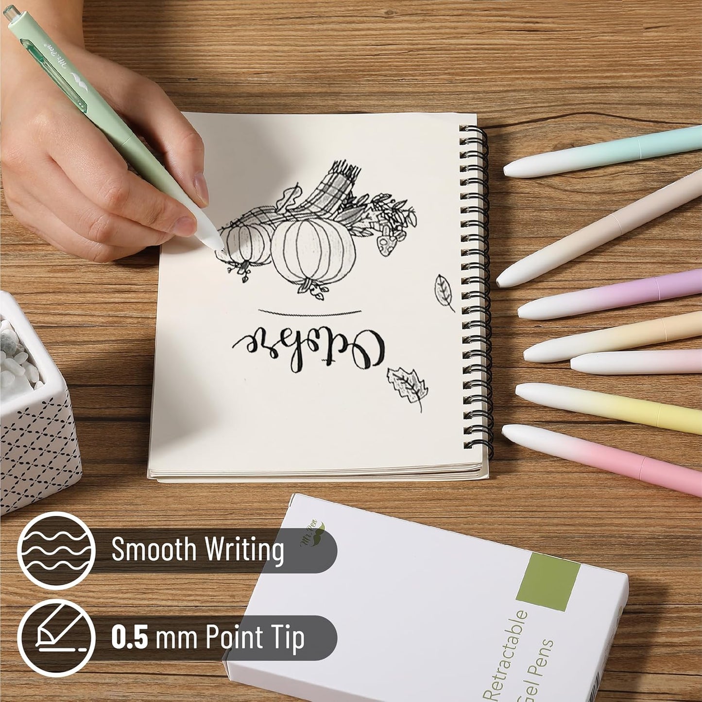 Mr. Pen- Retractable Gel Pens, 8 Pack, Black Ink, Pastel Barrel Gel Pens, Gel Pen Fine Point 0.5mm