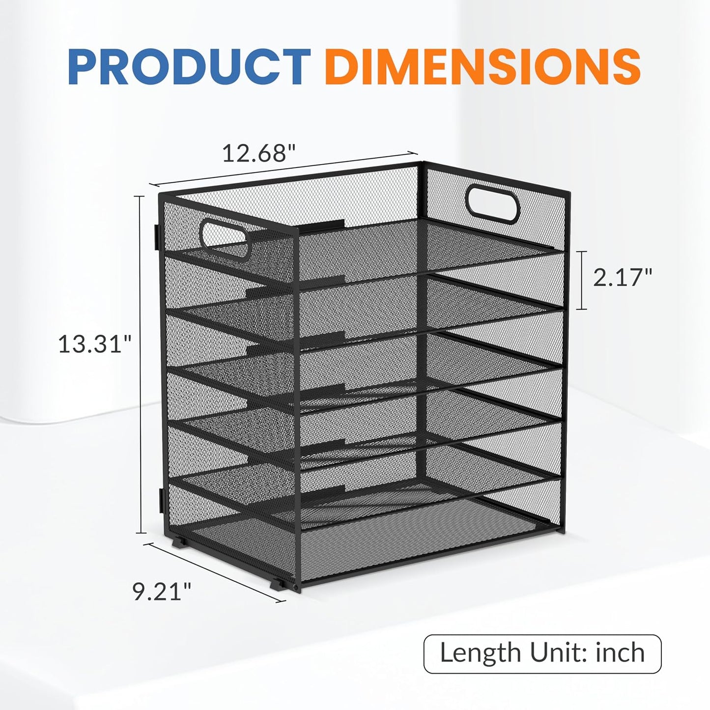Daltack 6 Tier Paper Organizer for Desk, Paper Letter Tray Organizer for Desks, Mesh Desk File Organizers with Handle for Office, Home, School, Black