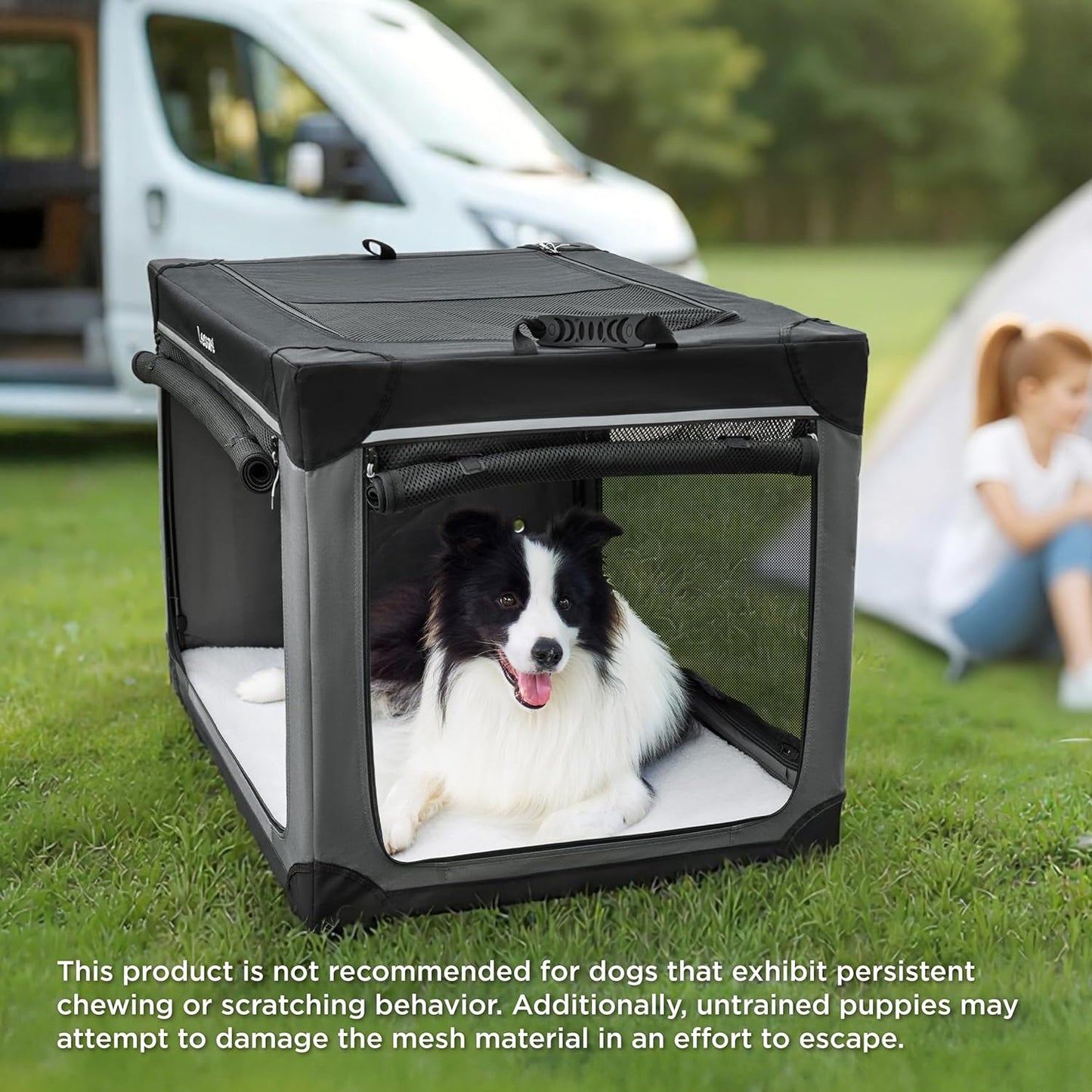 Lesure Shown on TODAY Show Soft Collapsible Dog Crate - 42 Inch Portable Travel Crate for Extra Large Dogs Indoor & Outdoor, 4-Door Foldable Pet Kennel with Mesh Windows, Black