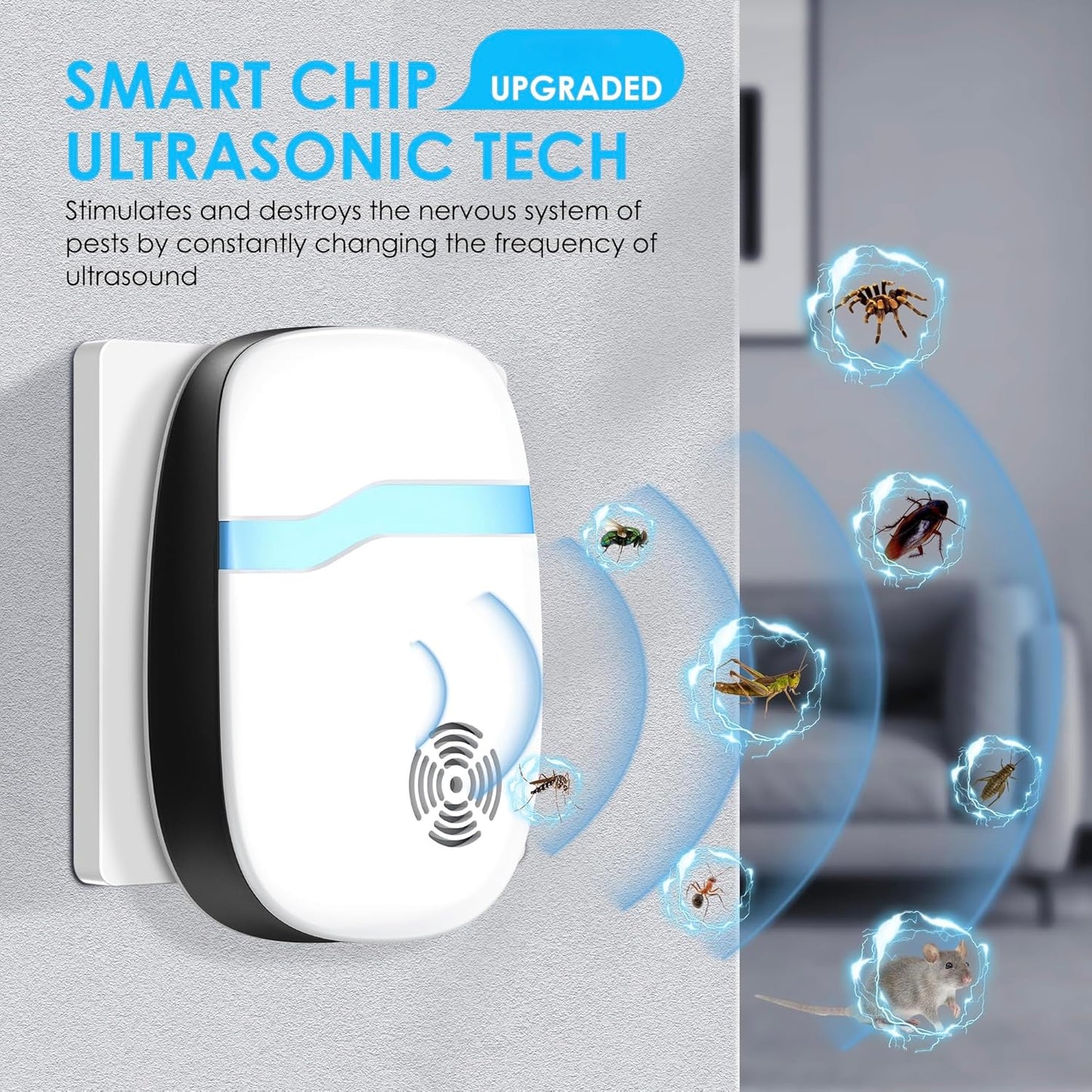[2026 Upgraded] Ultrasonic Mouse & Pest Indoor Repeller - Stronger Driving Force, Repellent for Mice, Rats, Rodent, Roaches, Ants, Spiders, Bugs, Quiet for Home, Plug-in Control Device (6 Pack)