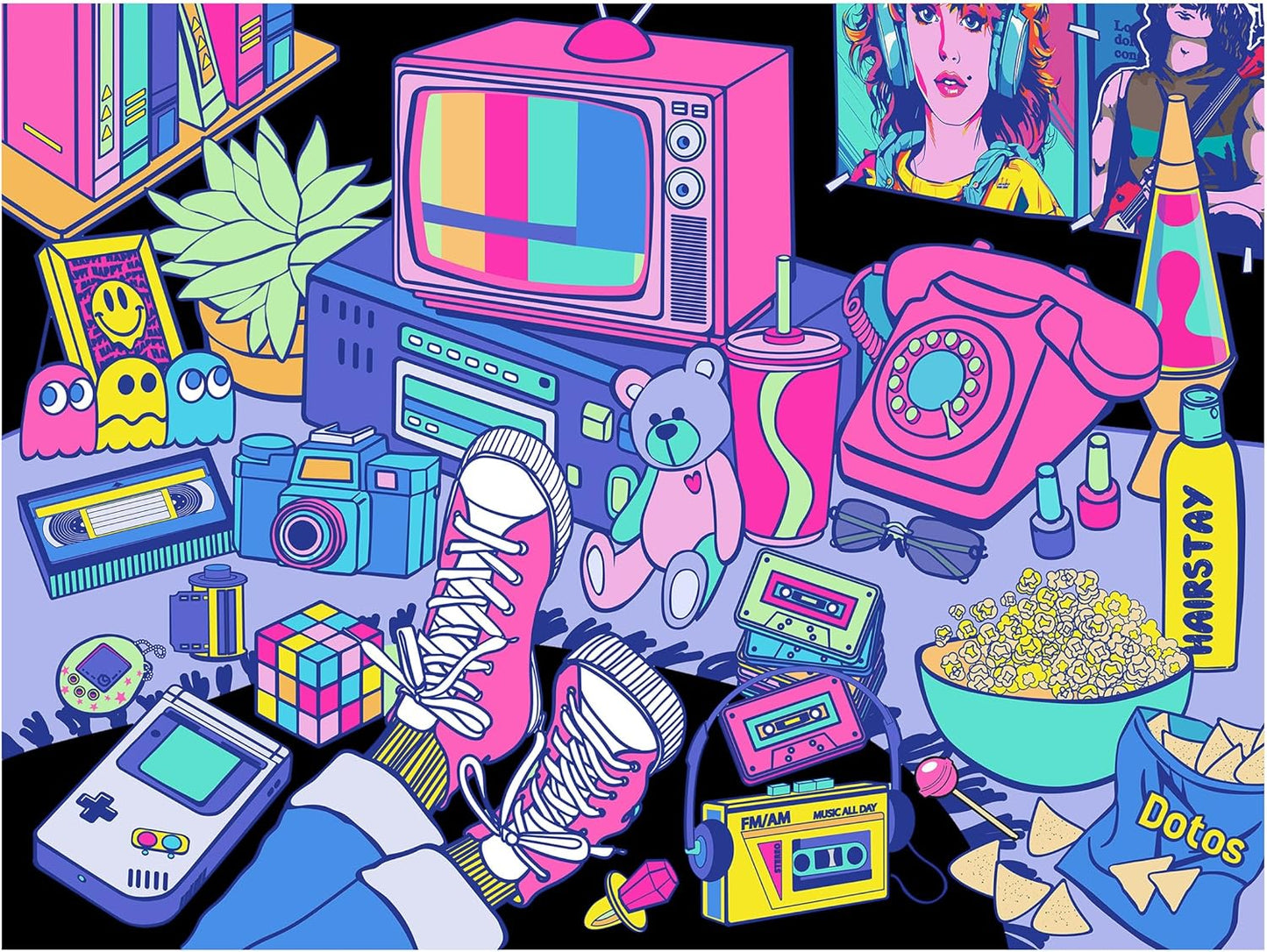 RoseArt - Neon Brights - 1980s - 500 Piece Jigsaw Puzzle, Retro-Inspired, Vibrant Neon Colors, Ages 12 and Up