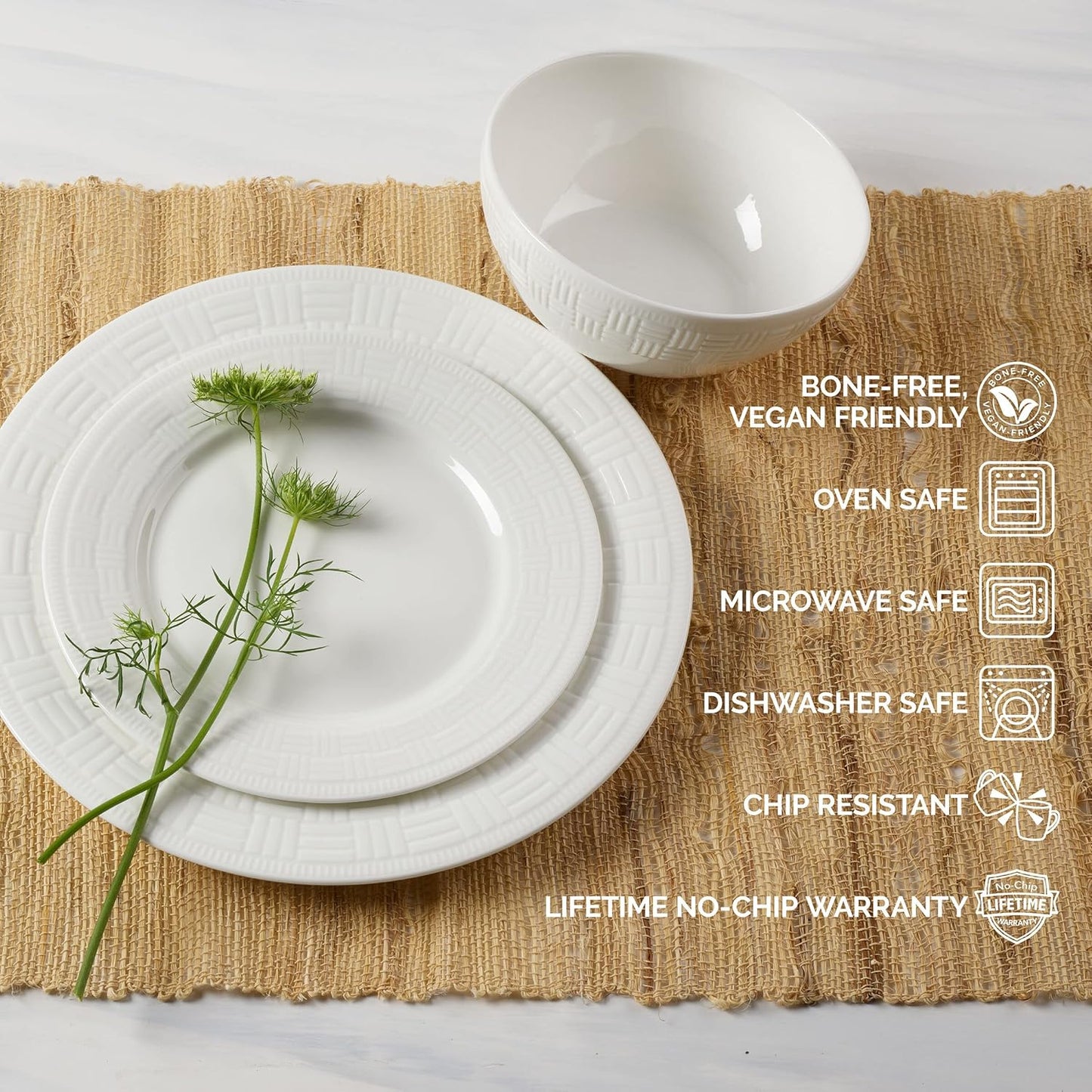 Mikasa Ashlyn Vegan Bone China Chip Resistant 12 Piece Dinnerware Set, Service for 4