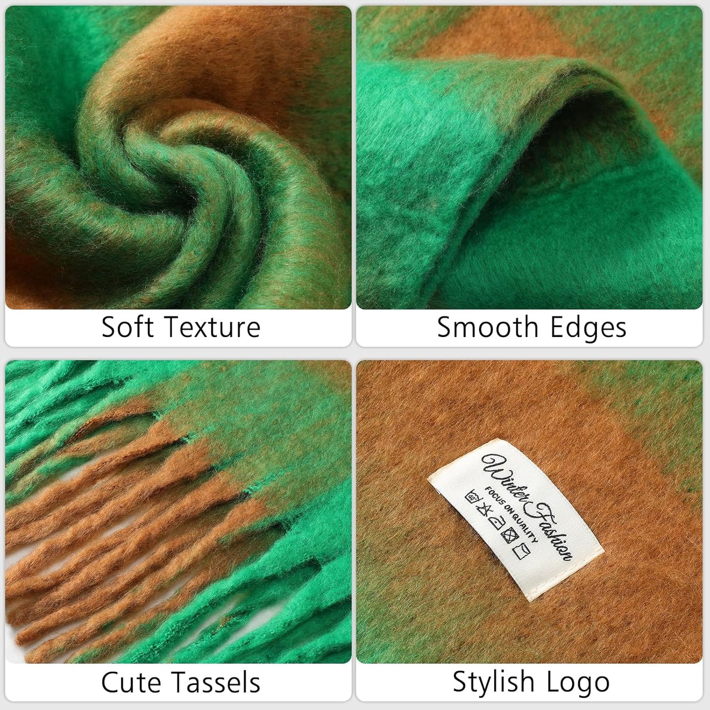 Clothirily Womens Mohair Winter Scarf, Warm Scarfs for Women, Cashmere Feel Women Plaid Scarves, Winter Pashmina Shawls Wraps