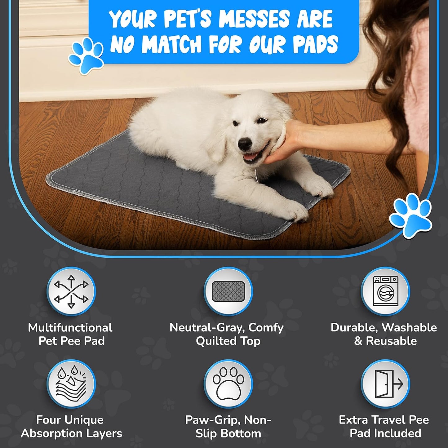 Washable Pee Pads for Dogs - Multifunctional Non Slip Whelping Pads Washable and Waterproof - Our Super Absorbent, Reusable Puppy Pads Include a Convenient Travel Pad - 35.5 x 31.5 Inches