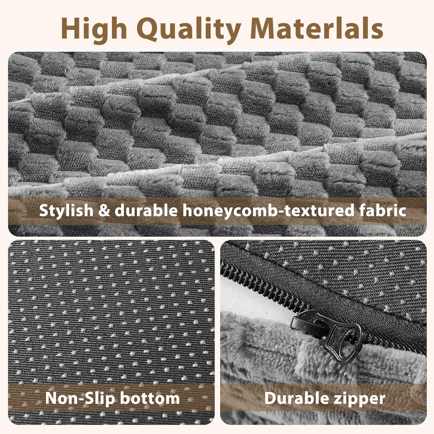 JOEJOY Orthopedic Dog Beds Large Sized Dog, Washable Waterproof Large Dog Bed with Removable Cover, Supportiv Egg-Crate Memory Foam Pet Bed with Non-Skid Bottom & Bolster Sides, Dark Grey, 36''x27''
