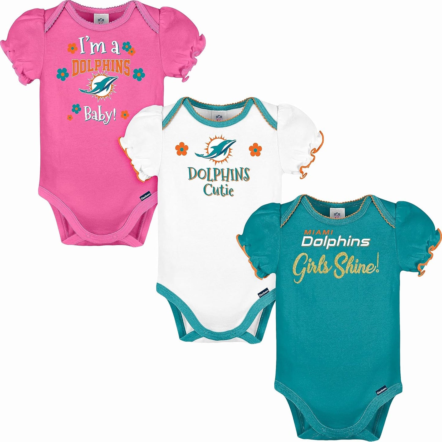 Gerber NFL Baby-Girls NFL Team 3 Pack Short Sleeve Onesie Bodysuit