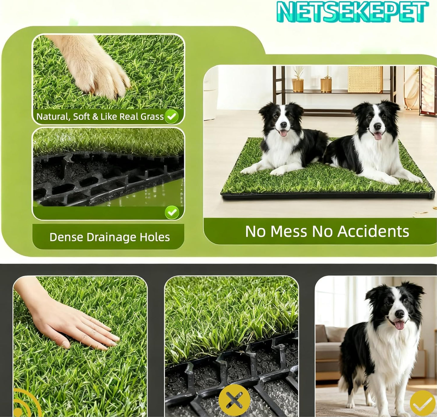 Dog Grass Pad with Tray, 34''X23'' Large Artificial Turf Potty, Reusable Puppy Pee Pads for Dogs, Portable Dog Litter Box for Indoor/Outdoor Potty Training Toilet