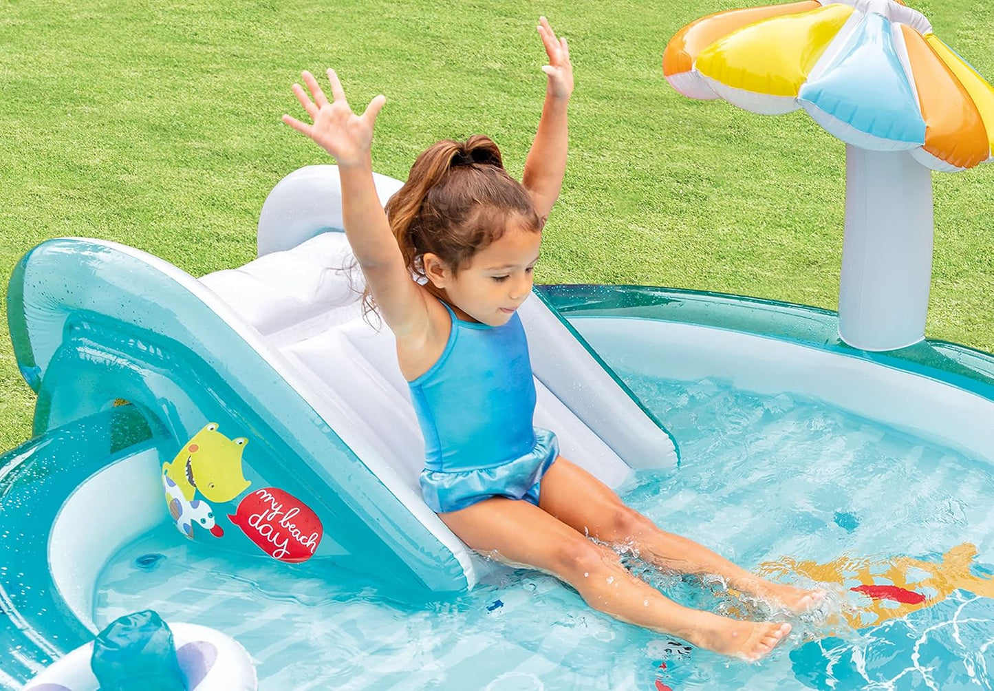 Intex Gator 6.6' x 5.6' x 4" Outdoor Inflatable Kiddie Pool Water Play Swim Center